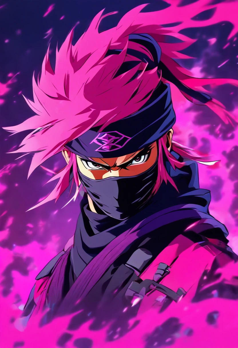 Logo, 2D, pink-purple. Ninja style, portraite of a, Japanese style, minimalism