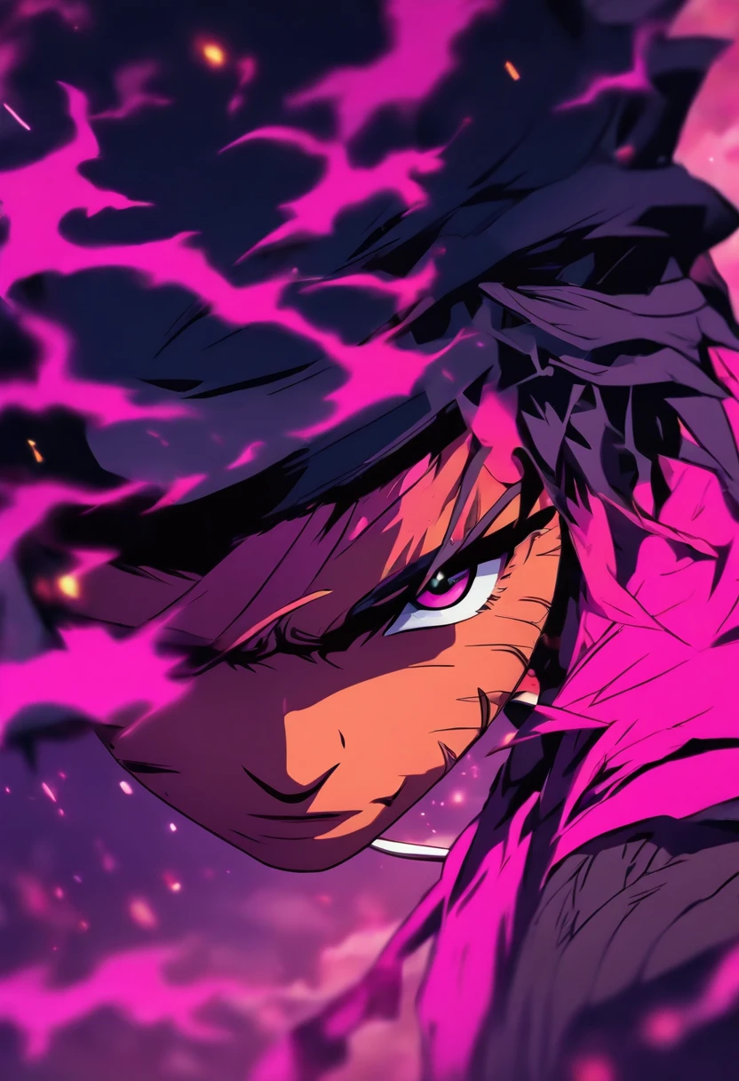 Logo, 2D, pink-purple. Ninja style, portraite of a, Japanese style, minimalism