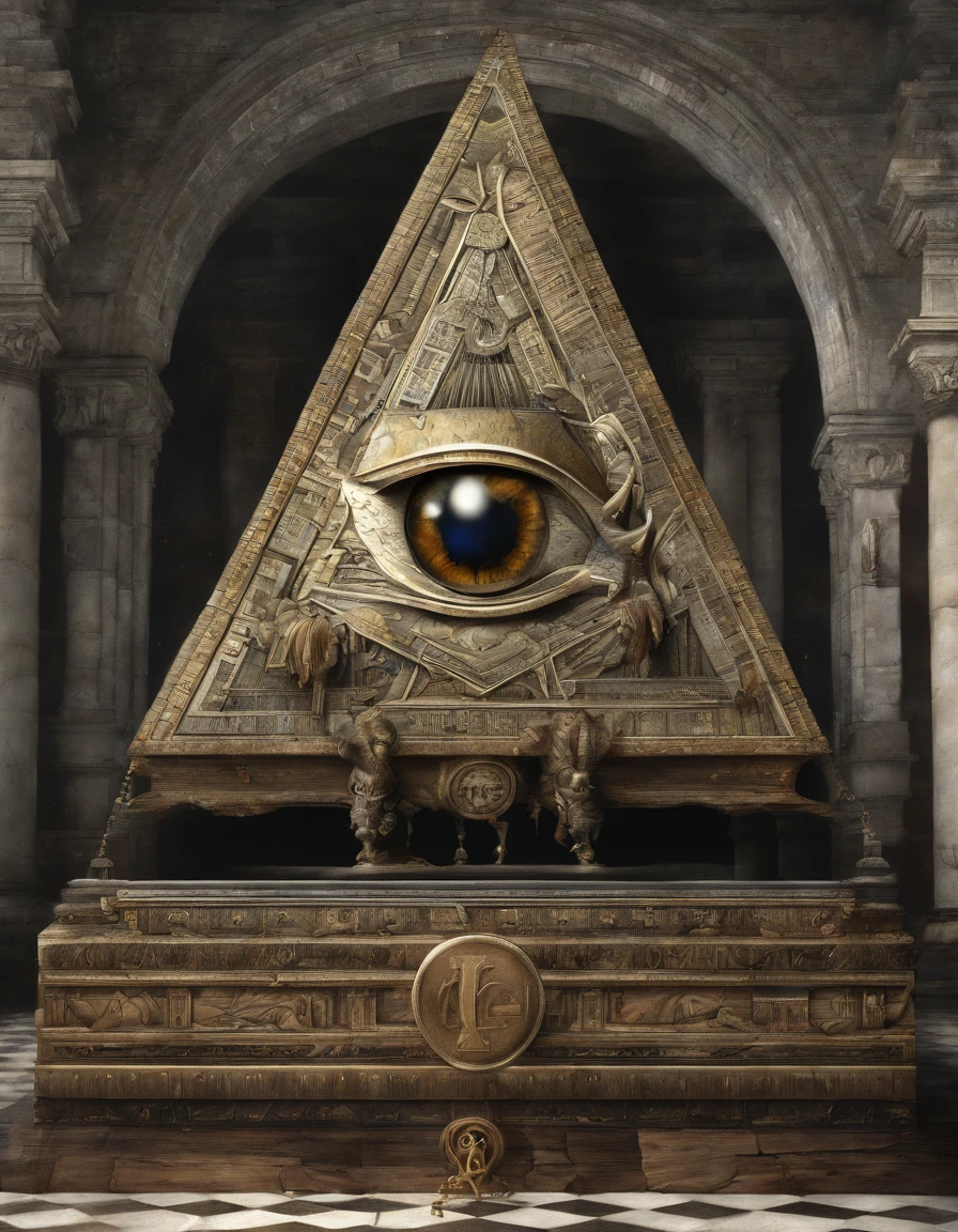 Create a 3D pyramid with an eye in the center, and a snake circling the pyramid.