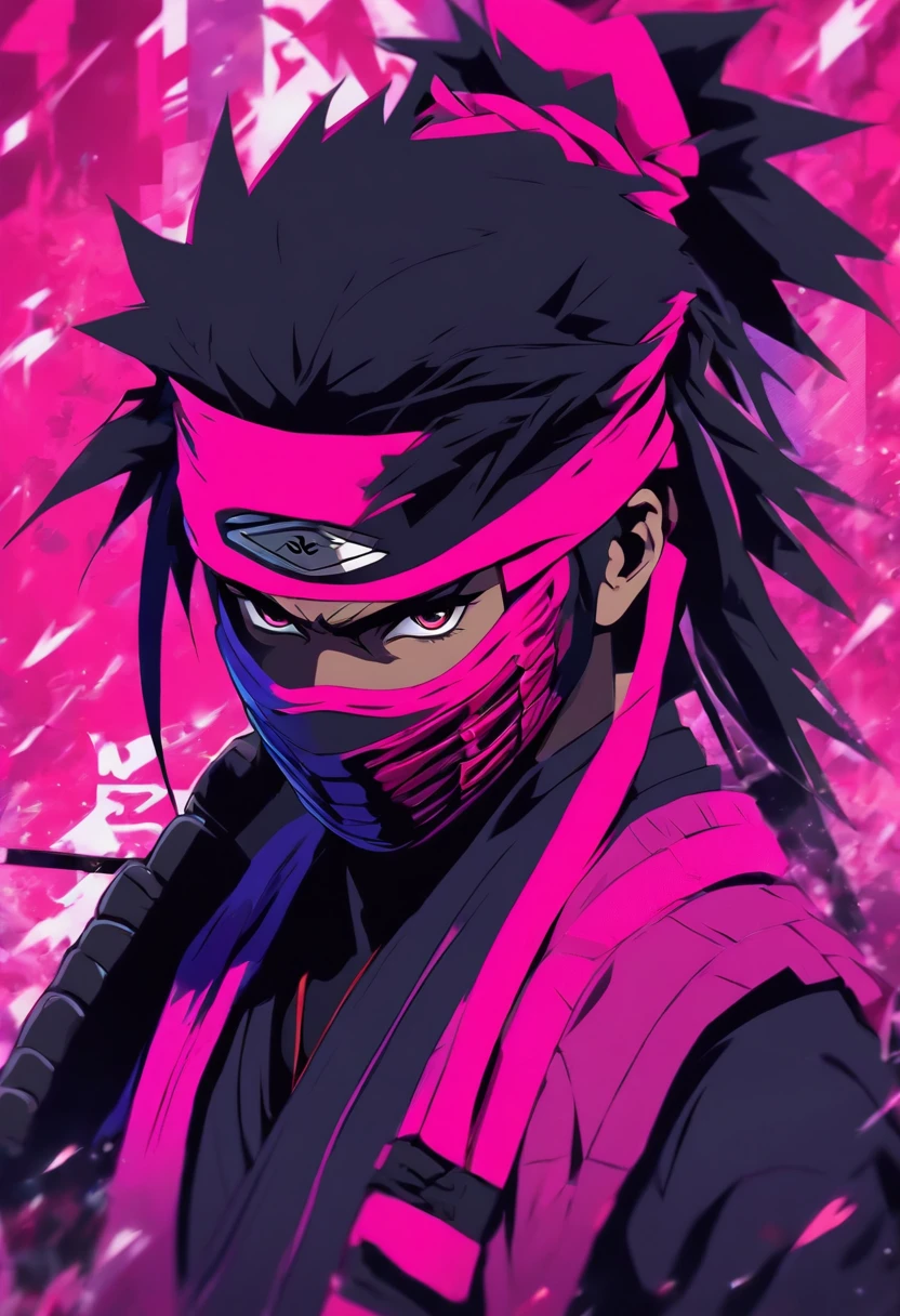 Logo, 2D, pink-purple. Ninja style, portraite of a, Japanese style, minimalism