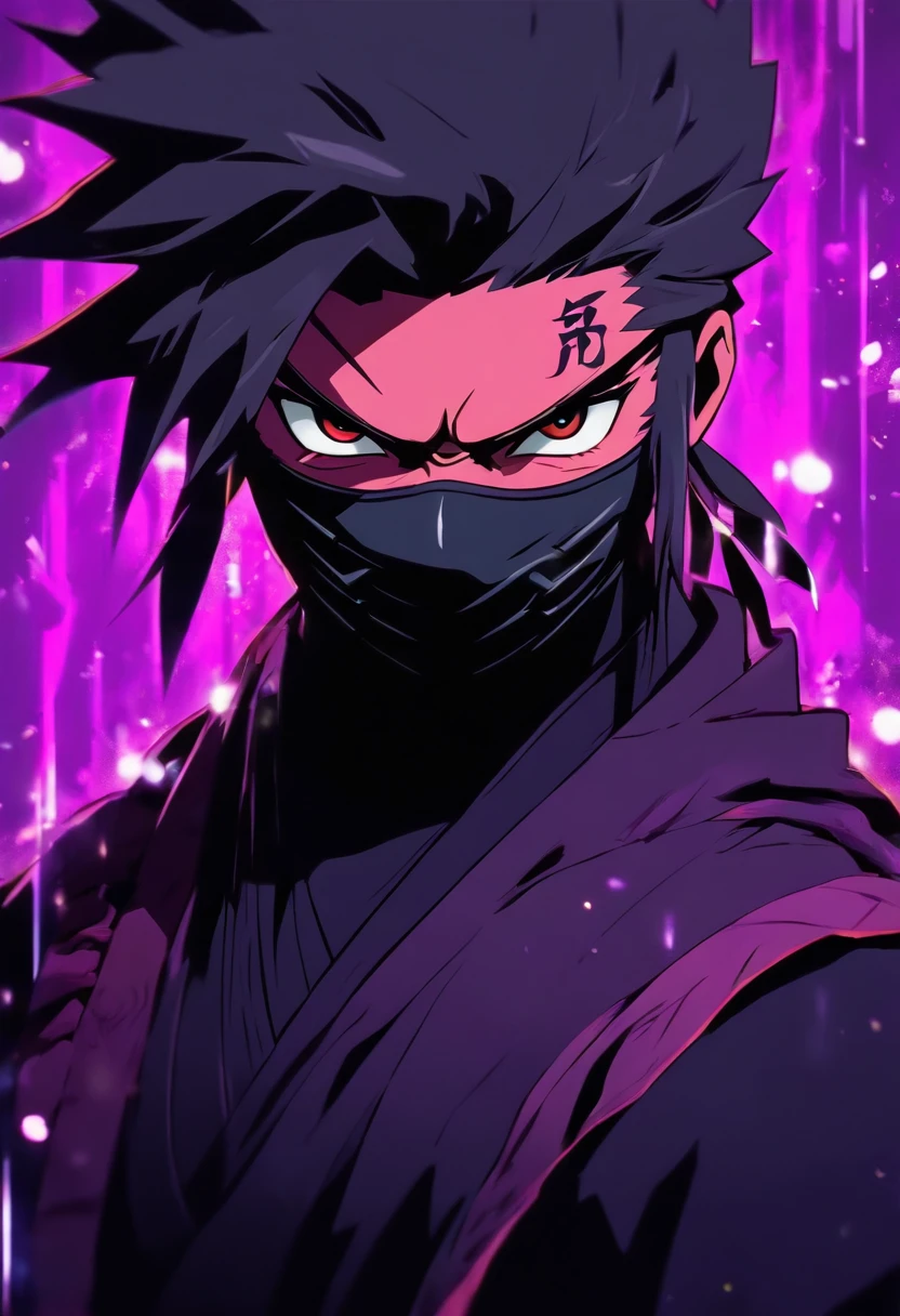 Logo, 2D, violet, Ninja style, portraite of a, Japanese style, minimalism, illustartion