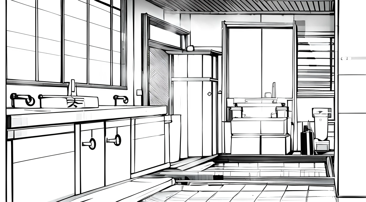 A common japanese bathroom, ((sharp lines))