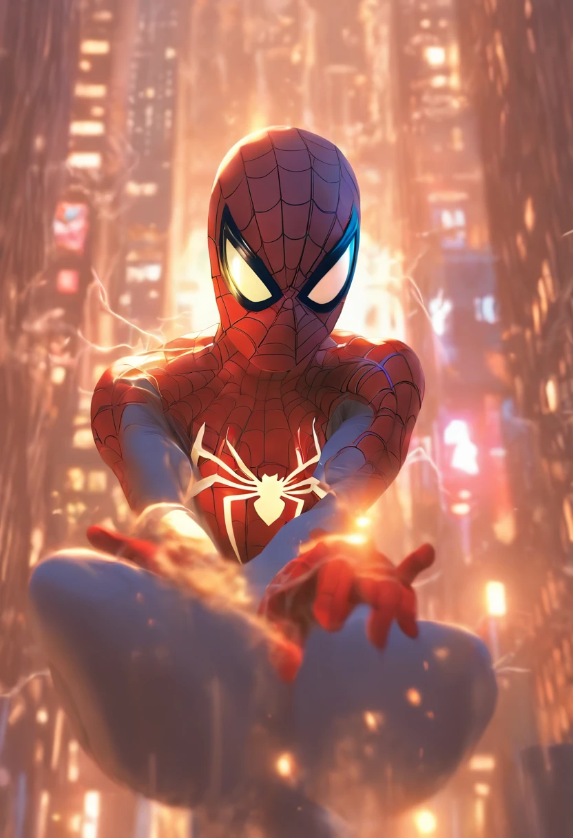 (Extrem detailliertes CG Unity 8K-Hintergrundbild, Meisterwerk, highest  quality), (Exquisites Licht und Schatten, Hochdramatisches Bild, Kinoreifer Linseneffekt), a girl in a white Spider-Man costume, grau-blaue Haarfarbe, aus dem Spider-Man-Paralleluniversum, Wenger, Wunder, Spider-Man, auf der Couch sitzen, Dynamische Pose), (Hervorragende Detaillierung, Hervorragende Beleuchtung, Weitwinkel), (Exzellentes Rendering, genug, um in der gleichen Klasse herauszustechen), with a focus on white Spider-Man costumes, Komplexe Spinnentexturen