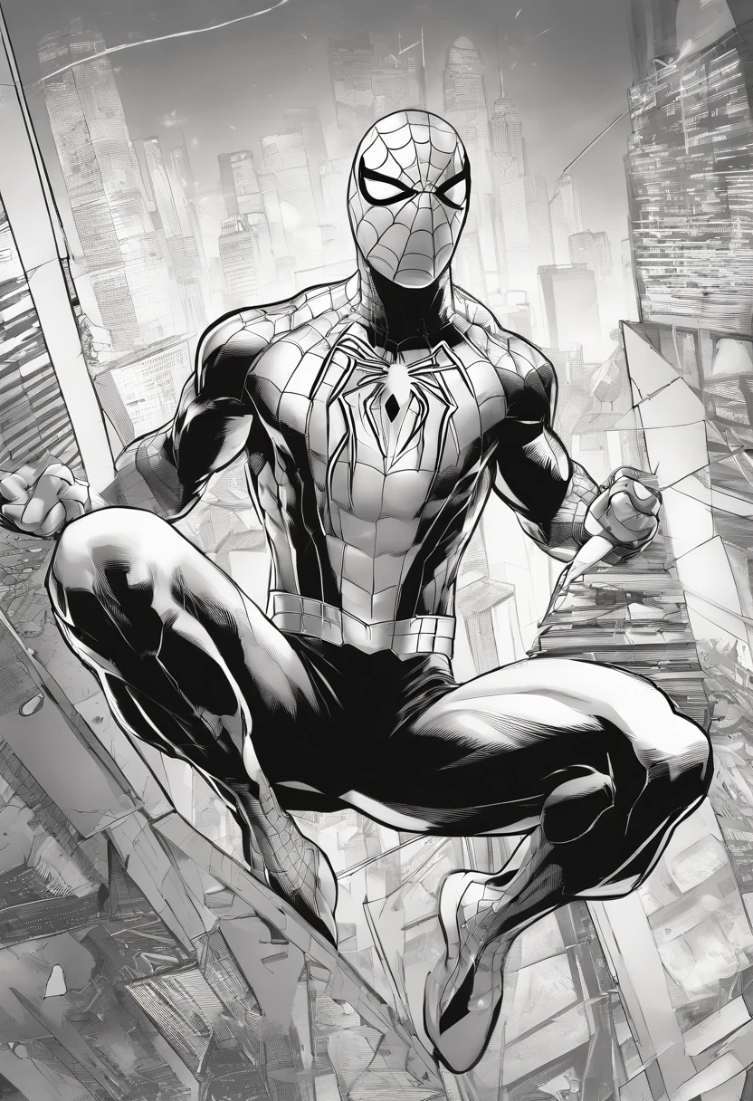 (Extrem detailliertes CG Unity 8K-Hintergrundbild, Meisterwerk, highest  quality), (Exquisites Licht und Schatten, Hochdramatisches Bild, Kinoreifer Linseneffekt), a girl in a white Spider-Man costume, grau-blaue Haarfarbe, aus dem Spider-Man-Paralleluniversum, Wenger, Wunder, Spider-Man, auf der Couch sitzen, Dynamische Pose), (Hervorragende Detaillierung, Hervorragende Beleuchtung, Weitwinkel), (Exzellentes Rendering, genug, um in der gleichen Klasse herauszustechen), with a focus on white Spider-Man costumes, Komplexe Spinnentexturen