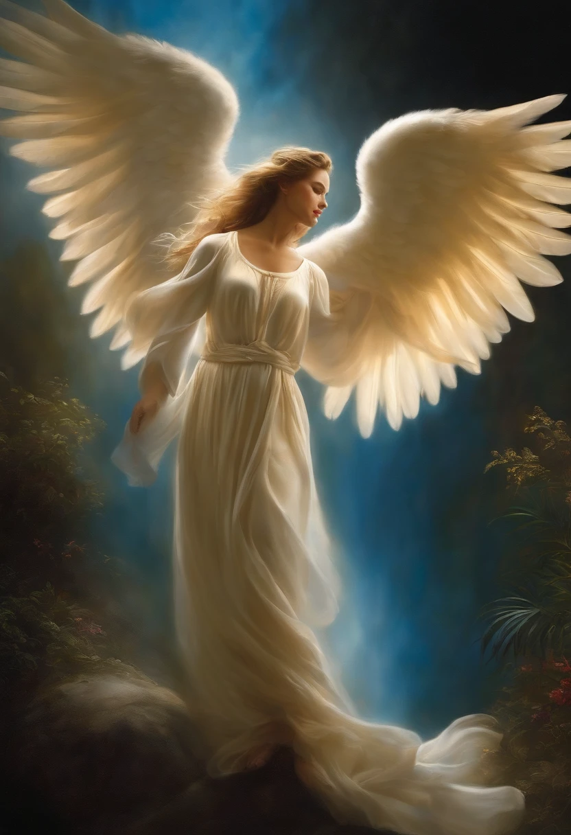 Anjos sublimes de asas grandes e abertas, Heaven and earth are thick and cold, There are bright lights enveloping the angels