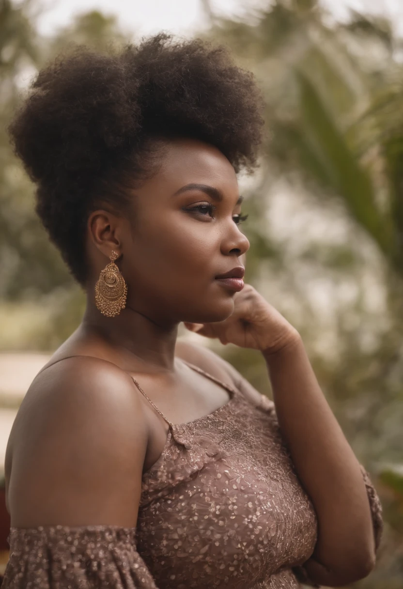 mulher preta afro gorda obesa com roupa apertada jeito brabo
