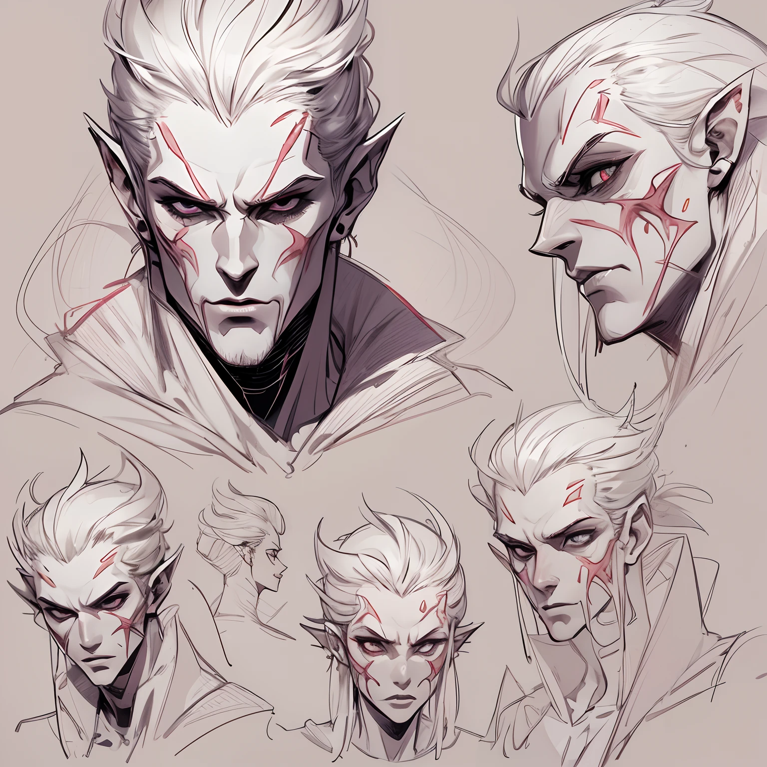 ((master part, extremely high quality)), Rosto detalhado, CharacterDesignSheet，corpo inteiroesbian, perfectly proportions，cheio de detalhes, multiples poses and expressions, altamente detalhado,  A handsome, pale-skinned vampire, maquiagem escura, olhos vermelhos brilhantes, em um ambiente escuro e sombrio