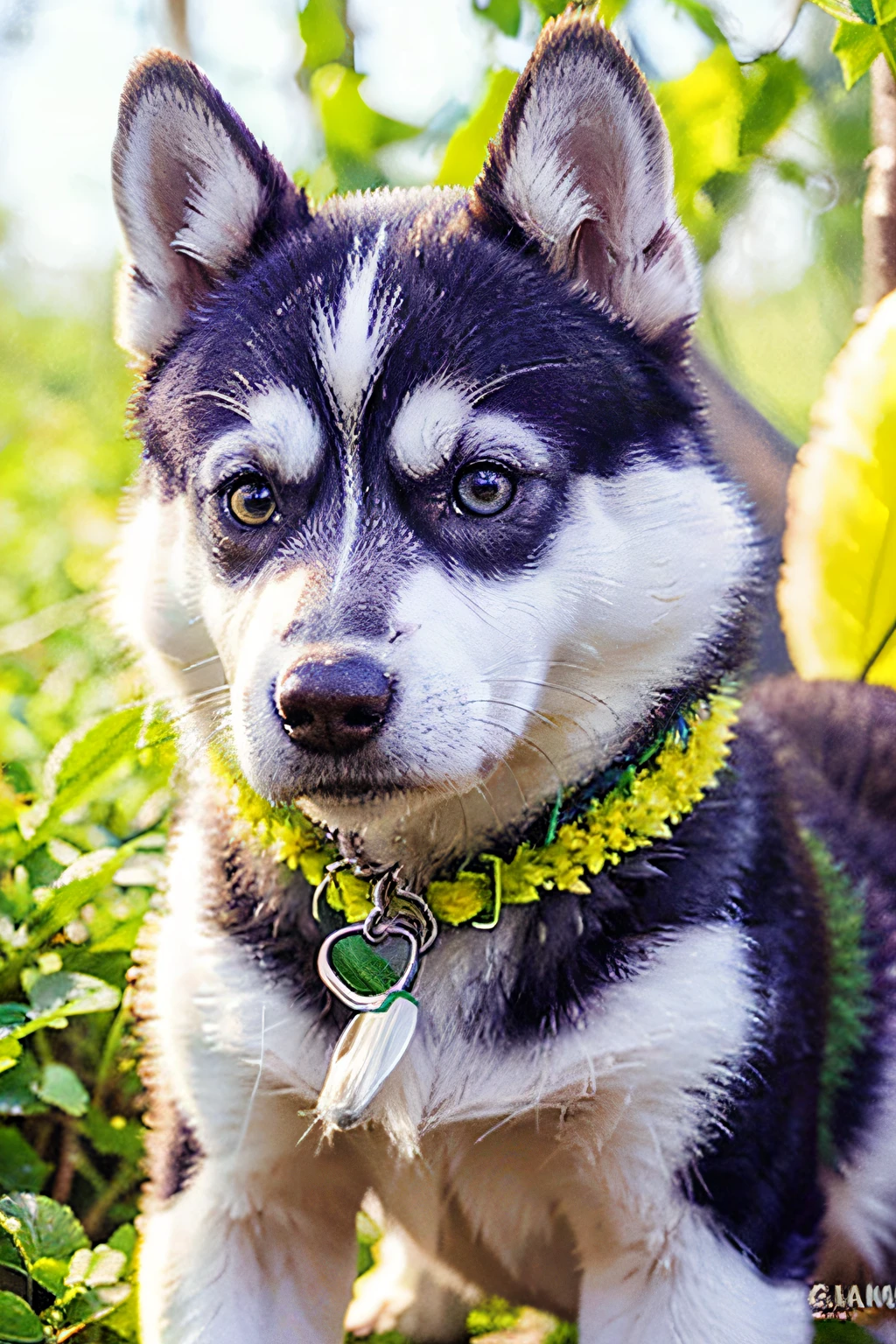 Um garotinho muito charmoso com uma mochila e seu cachorrinho fofo (husky) Desfrutando de um lindo passeio de primavera cercado por belas flores amarelas e natureza. 4k resolution, disco Rigido, Illustrations, Very detailed, Facial features, Desenhos animados, EFEITOS VISUAIS.