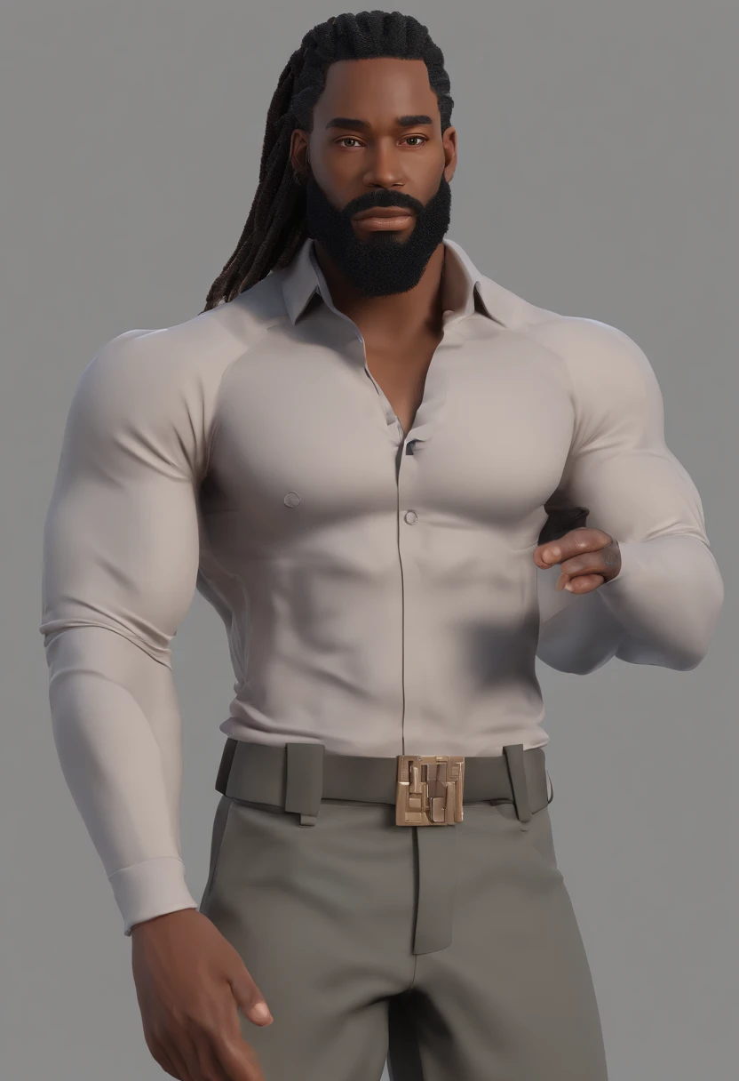 Black man, naked, muscular, young, beard, dreadlocks, anime style