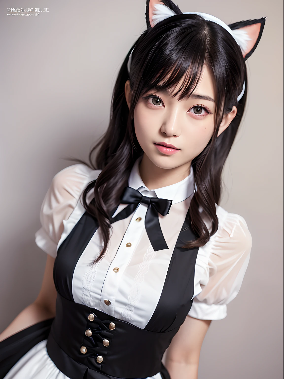 arafed asian woman in a maid outfit posing for a picture, japanese maid cafe, gorgeous maid, maid clothes, wearing a maid outfit, anime girls in maid costumes, cosplay of a catboy! maid! Dress, maid, maid dress, shikamimi, narumi kakinouchi, Lori, sakimichan、(Photorealsitic:1.4)、(masuter piece:1.3)、 (intricate-detail:1.2), (crisp photos)、Raw photo, (top-quality, ​masterpiece:1.2),(intricate detailes:1.4),(octane renderings, Complex 3D rendering ultra detail, Studio Soft Light, Rim Lights, vibrant detail, Super Detail, realistic skin textures, Detail Face, Beautiful detail eyes, Very detailed CG Unity 16k wallpaper, make - up, (detailedbackground:1.2), shinny skin、