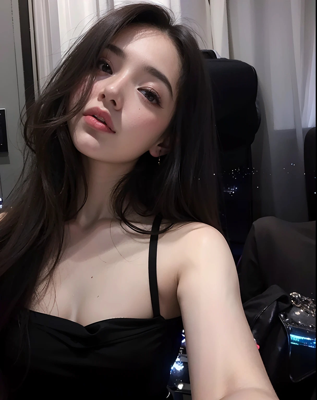 mulher araffed com cabelos longos e um vestido preto posando para uma foto, dilraba dilmurat, 18 anos, pale-skinned persian girl, 1 8 I, ela tem cerca de 2 0 anos, ela tem cerca de 20 anos, Poarch bonito, with very thin lips, Modelo do Instagram, 2 Modelo feminina de 4 anos