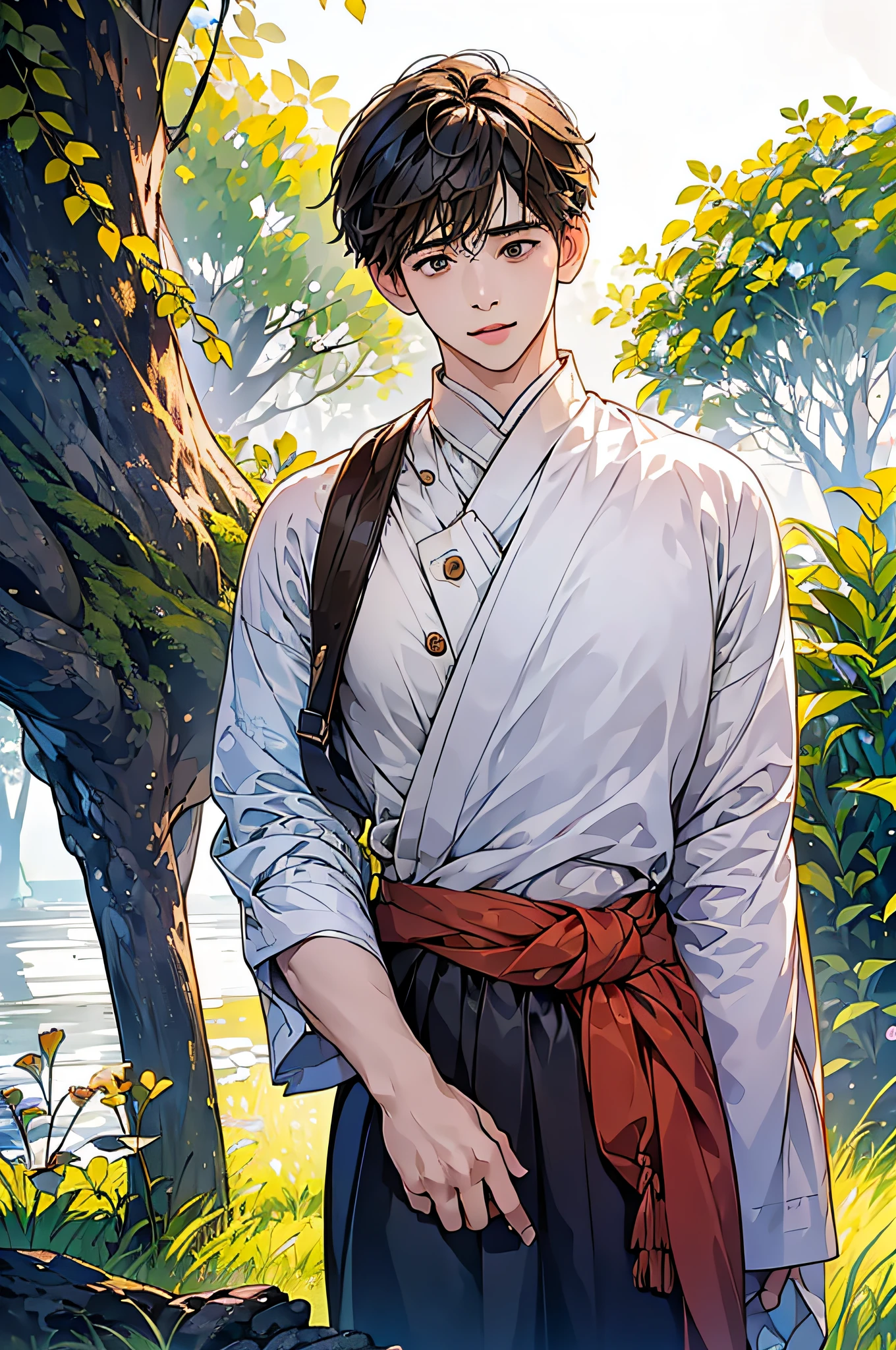 (in 8K、top-quality、masterpiece:1.2)、1 boy、short-haired、Hair short、Brown-skinned、red view、
