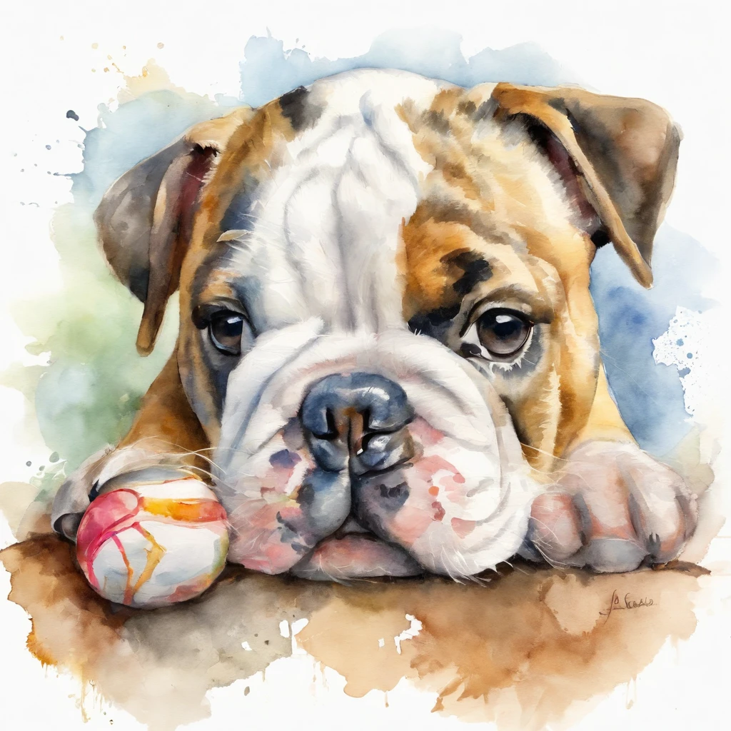 Make a Baby Merle English Bulldog with Pacifier in Mouth, holding a little bone in his hand