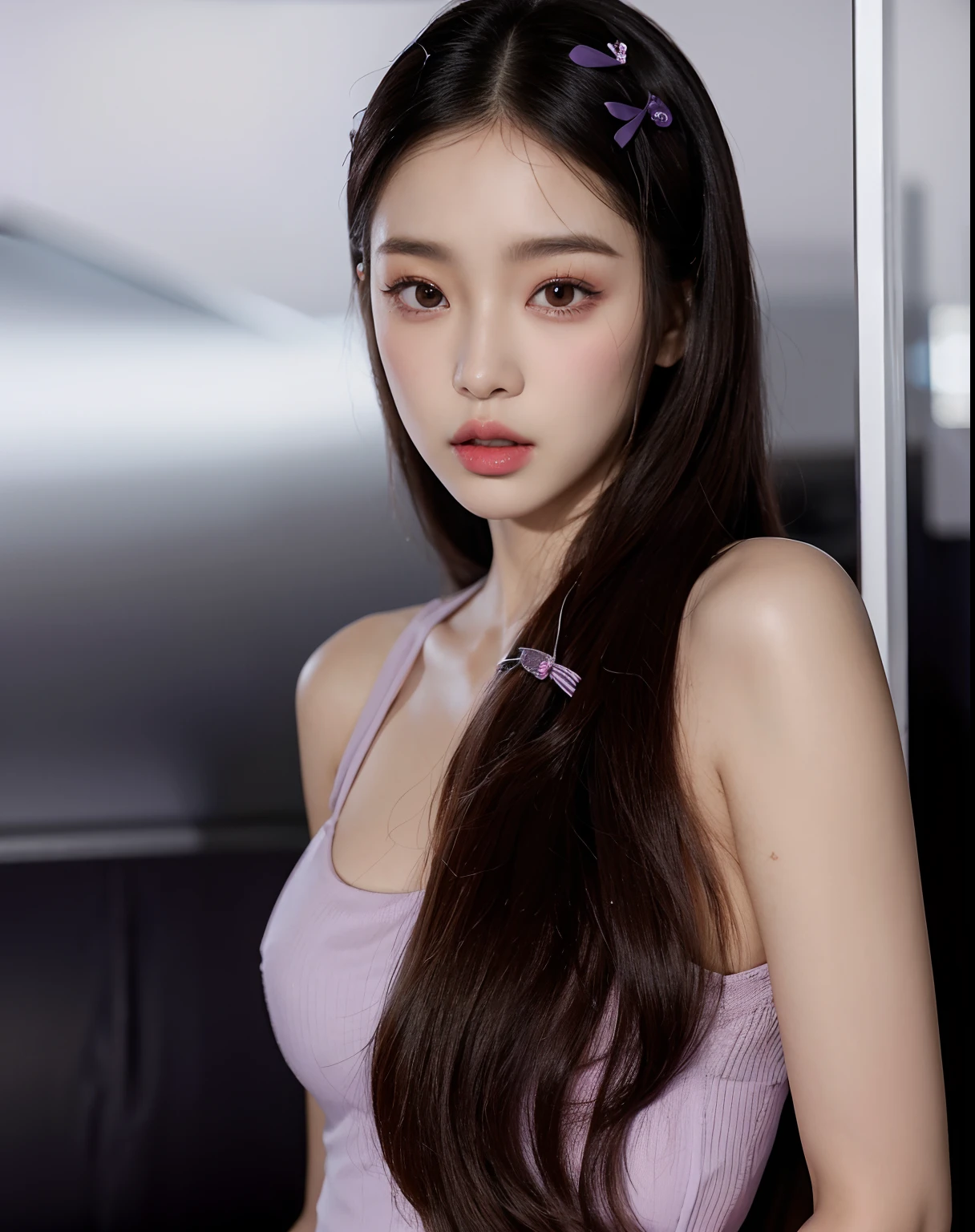 Araffe asian woman with long hair and purple dress posing for a photo, Blackpink Jennie, Sha Xi, peinado de coletas, Retrato de Jossi de Blackpink, Heonhwa Choe, Jossi de Blackpink, Taejune Kim, Lee Ji-eun, Lee Ji - Eun, Seseon Yoon, con el pelo largo, Retrato Jisoo Blackpink, ji-min