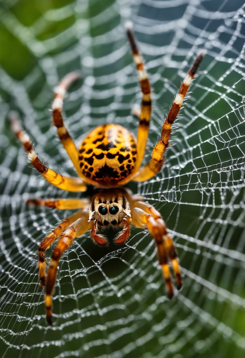 Realistic image of a spider large profile photographic style on its spider web