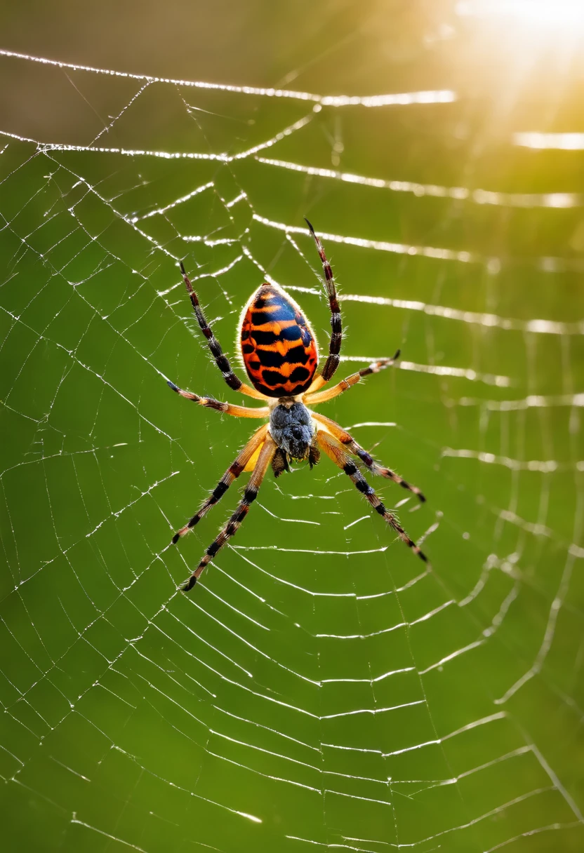 Realistic image of a spider large profile photographic style on its spider web