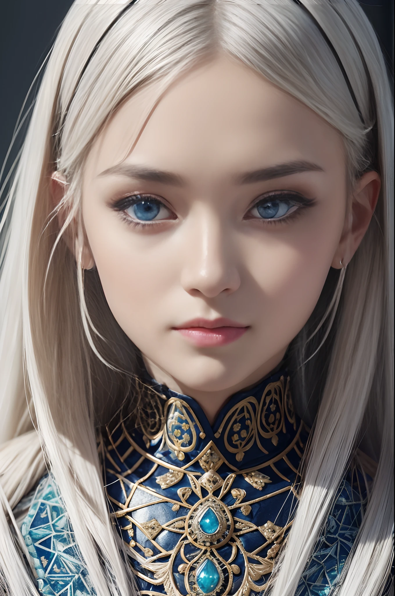 (dark shot:1.1)(absurderes、hight resolution、ultra-detailliert)、1、a matural female、white  hair、length hair、bluntbangs、blue eyess、doress、long-sleeve、Finely detailed eyes and detailed face、intricate-detail、BREAK Mosaic Art、small pieces、colorful tesserae、complex pattern、Tiled design、durable surfaces、Old-fashioned technique BREAK macro photography、extreme close - up、intricate-detail、magnified textures、Stunning clarity、Hidden beauty、Immersive perspective break、 artisanal creations、Handmade products、unique designs、intricate detailes、Creative expression、skilled craftsmanship