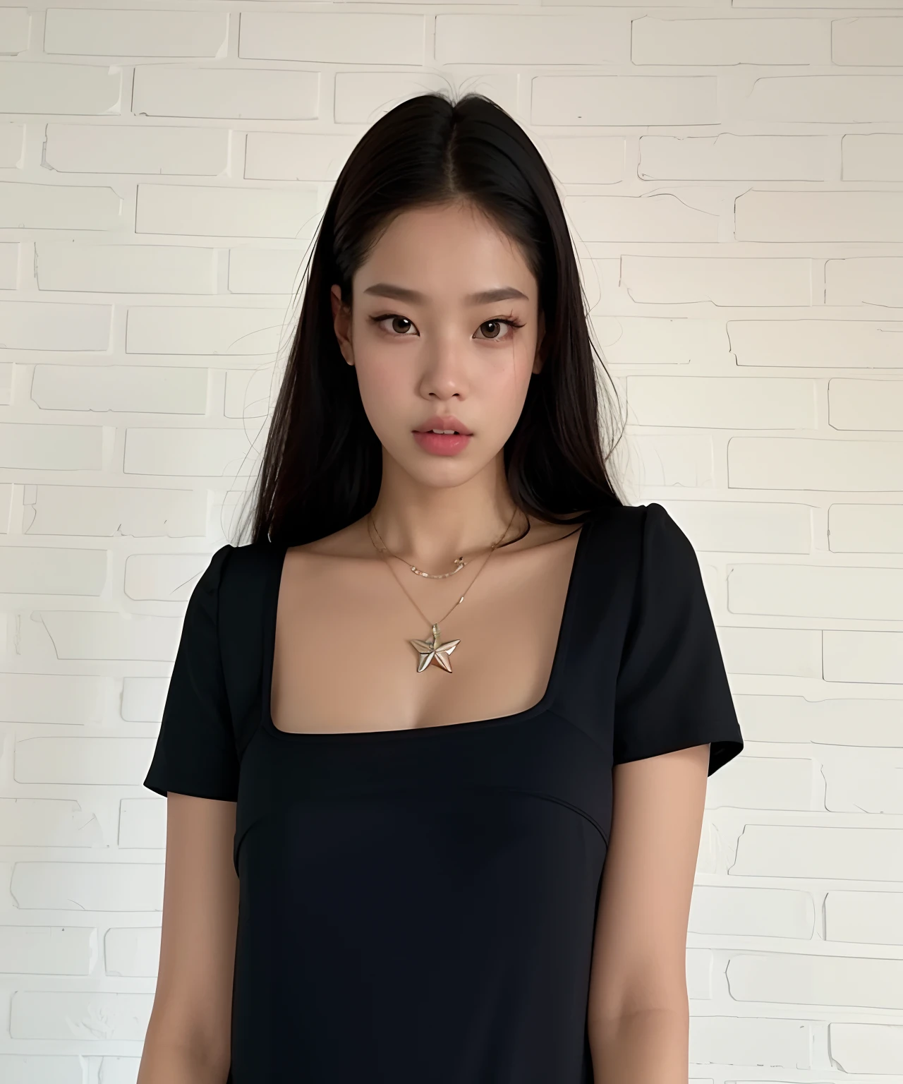 uma mulher em um vestido preto em frente a uma parede de tijolos brancos, jennie blackpink, jossi do blackpink, Gongbi, she is wearing a black dress, Heonhwa Choe, Retrato de Jossi de Blackpink, TaeJune Kim, Jaeyeon Nam, imagem vazada, a young asian woman, Nivanh Chanthara, basia tran |