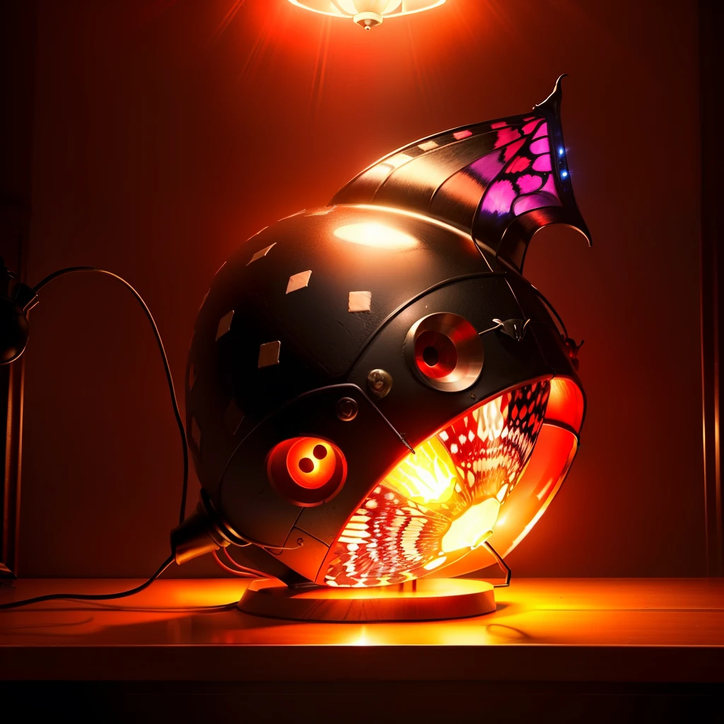 black moth with red lamp