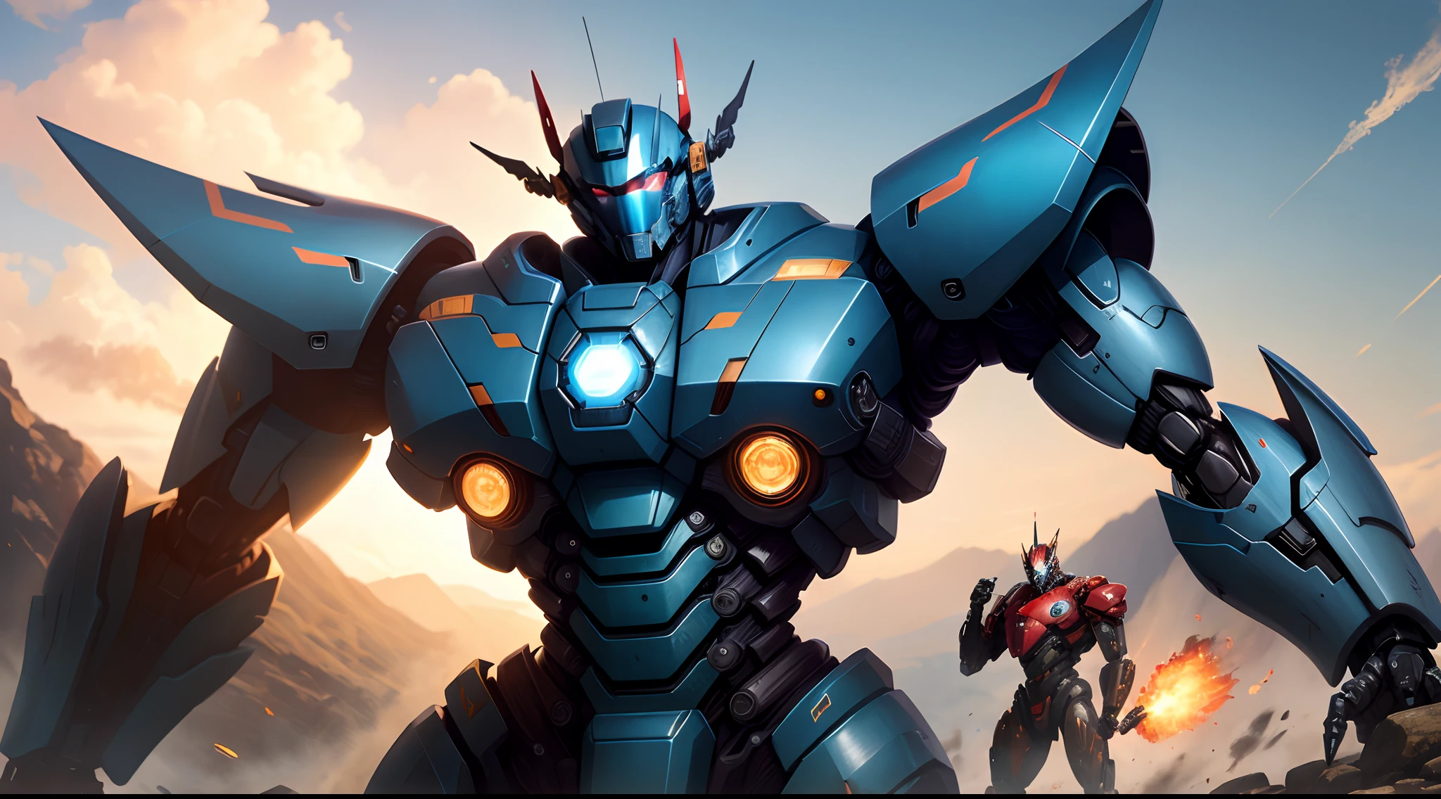 mecha pacific rim style, using a sowrd