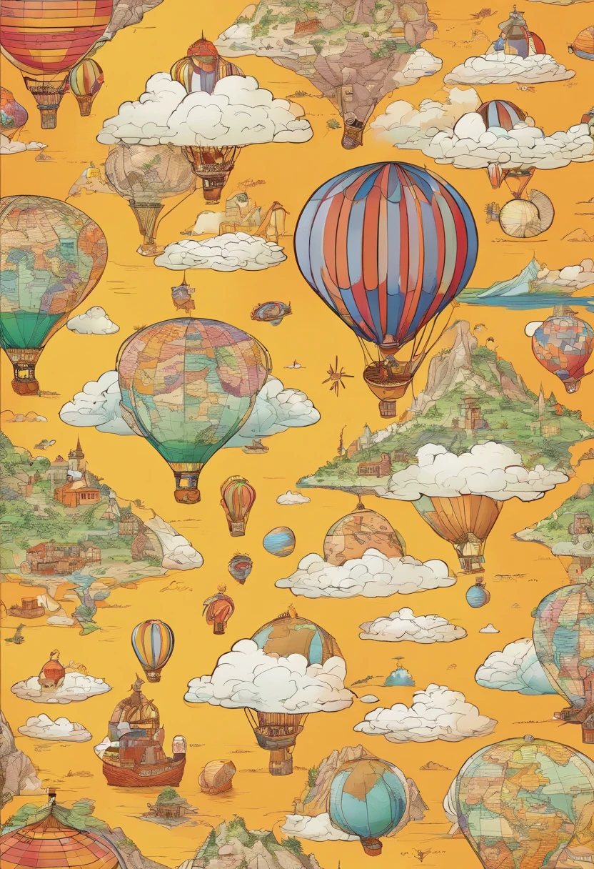 A picture of a hot air baloon whose baloon is a the (map of Earth: best detailed, masterpiece, ultra detailed: 1.5), it flies at dawn, over rolling grass hills, high details, best quality, 16k, [ultra detailed], masterpiece, best quality, (ultra detailed), full body, ultra wide shot, photorealism 3d rendering,