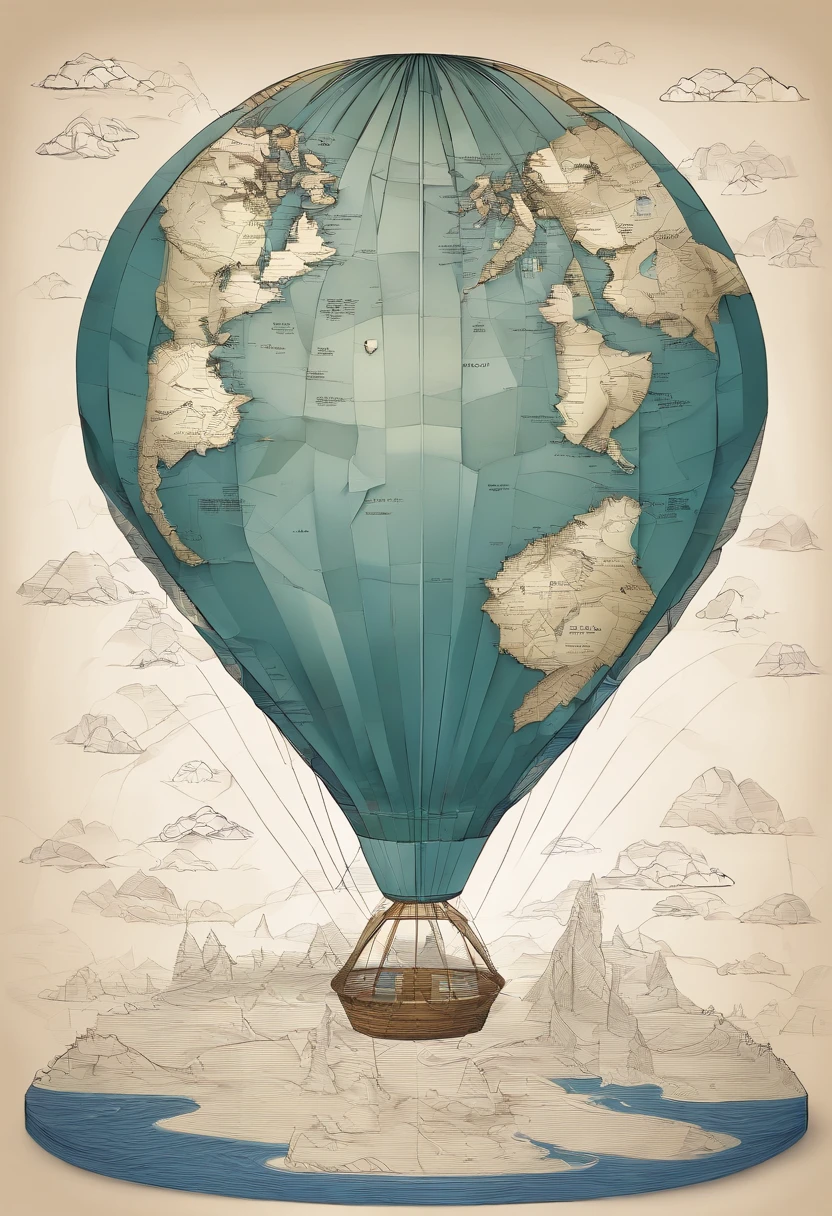 A picture of a hot air baloon whose baloon is a the (map of Earth: best detailed, masterpiece, ultra detailed: 1.5), it flies at dawn, over rolling grass hills, high details, best quality, 16k, [ultra detailed], masterpiece, best quality, (ultra detailed), full body, ultra wide shot, photorealism 3d rendering,