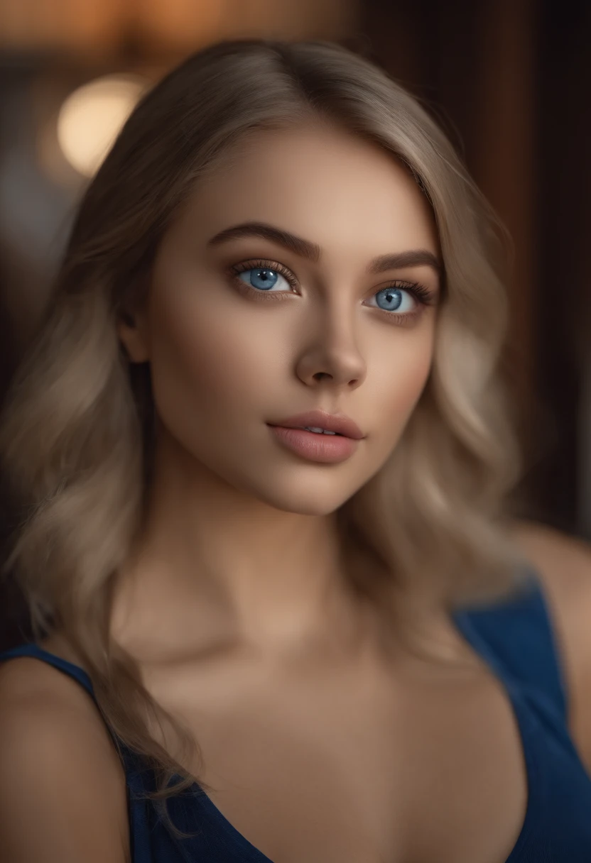 arafed woman fully , sexy girl with blue eyes, ultra realistic, meticulously detailed, portrait sophie mudd, blonde hair and large eyes, selfie of a young woman, bedroom eyes, violet myers, without makeup, natural makeup, looking directly at the camera, face with artgram, subtle makeup, stunning full body shot standing on the street, on the street, medium to large size bust