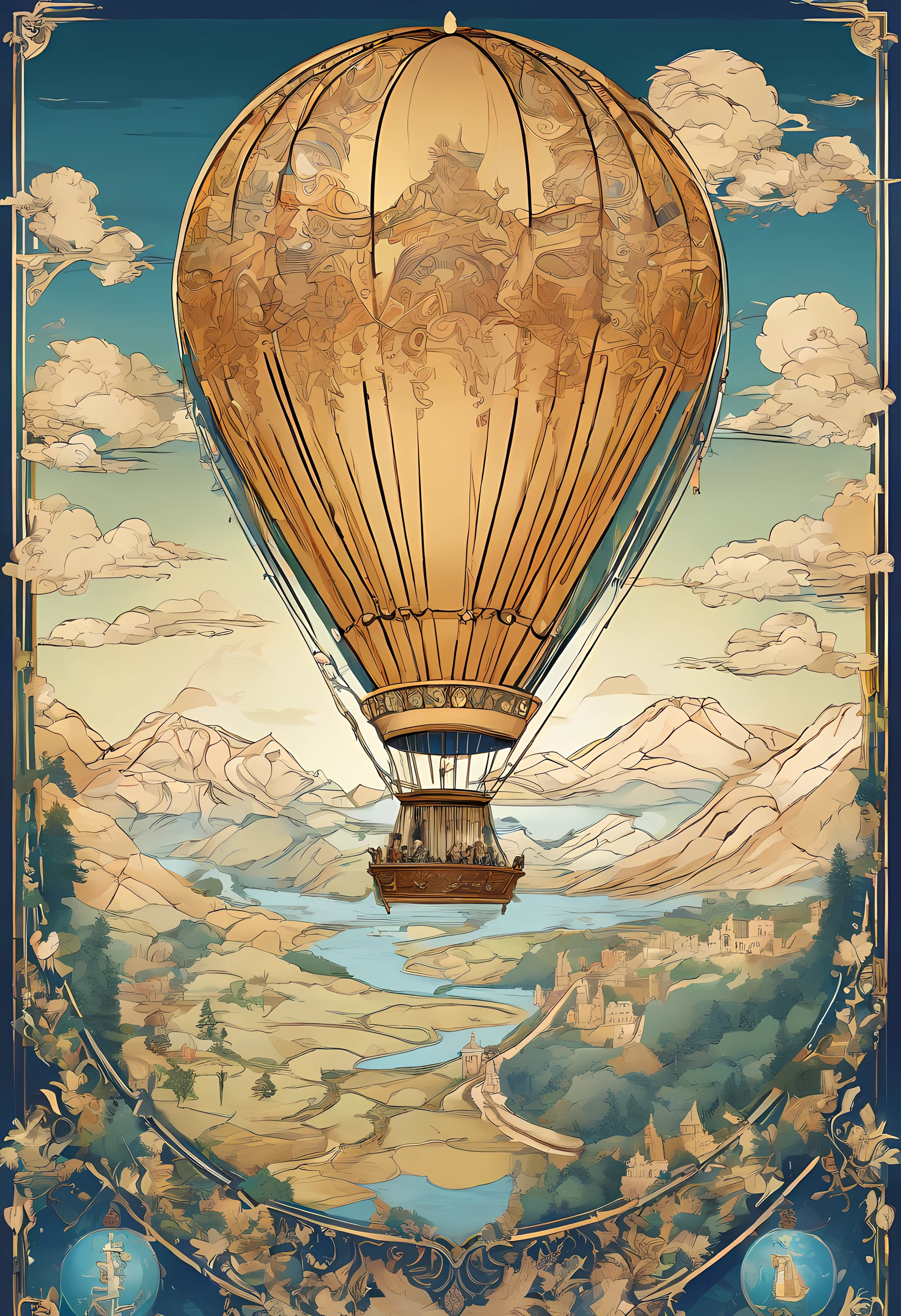 A picture of a hot air baloon whose baloon is a the (map of Earth: best detailed, masterpiece, ultra detailed: 1.5), it flies at dawn, over rolling grass hills, high details, best quality, 16k, [ultra detailed], masterpiece, best quality, (ultra detailed), full body, ultra wide shot, photorealism 3d rendering,