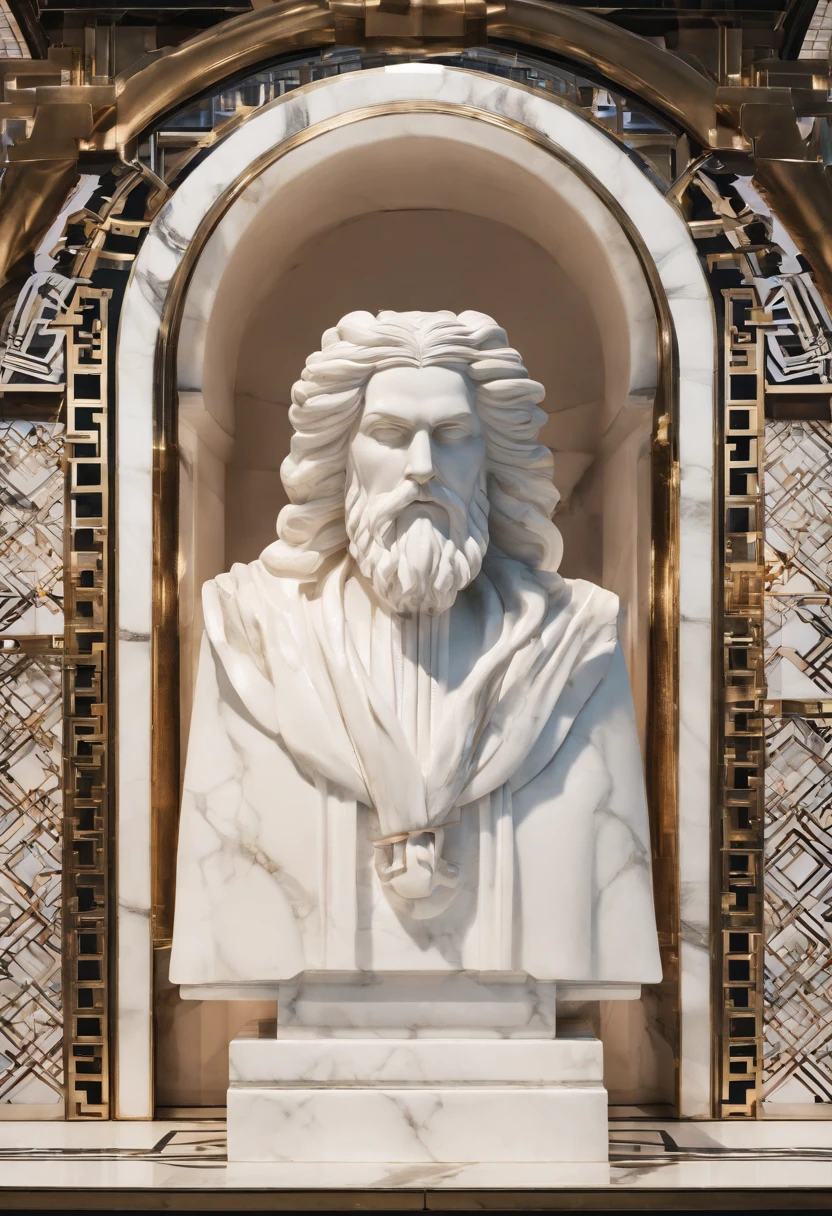 White marble statue of bust of wise man with the style of the black Greek philosopher with dreads in the museum. utrarealista, Light Volumetric, cinemactic