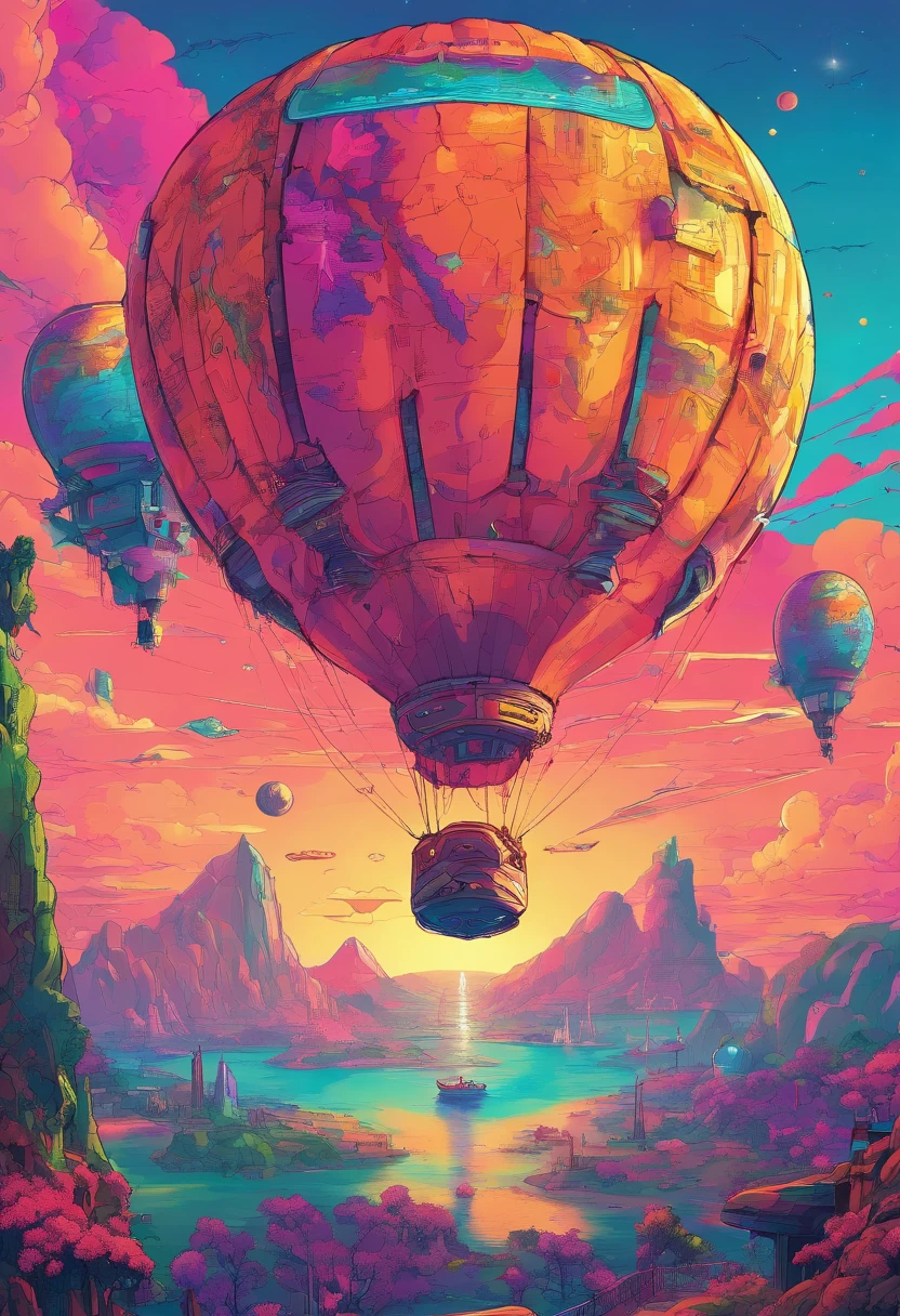 A picture of a hot air baloon whose baloon is a the (map of Earth: best detailed, masterpiece, ultra detailed: 1.5), it flies at dawn, over rolling grass hills, high details, best quality, 16k, [ultra detailed], masterpiece, best quality, (ultra detailed), full body, ultra wide shot, photorealism 3d rendering,