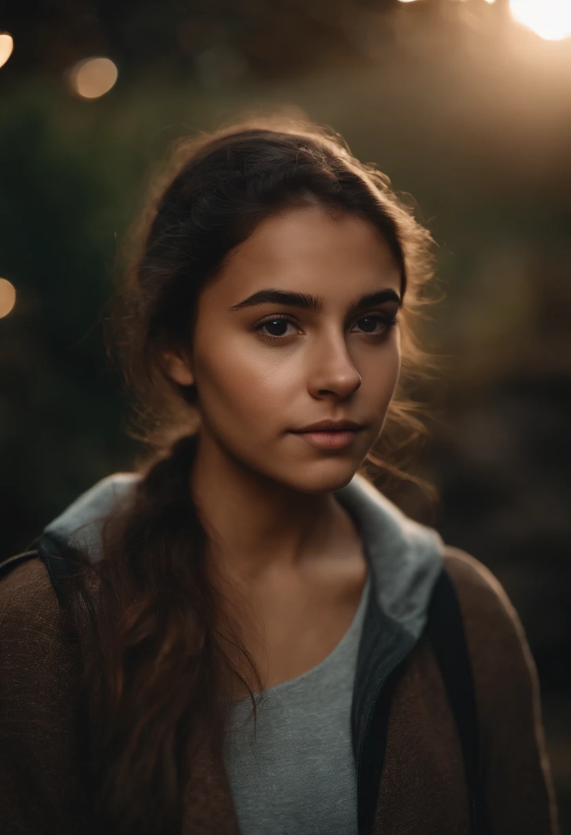 portrait of a 19-year-old girl, Mexican, beautiful, natural, no makeup, brown hair, social media model, good lighting, clear face