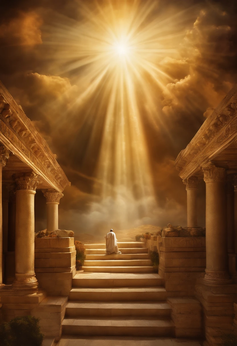 Crie uma imagem realista , where an older man is raptured to heaven and finds the throne of God. the image needs to reflect the passage in the Bible where Paul describes his rapture.