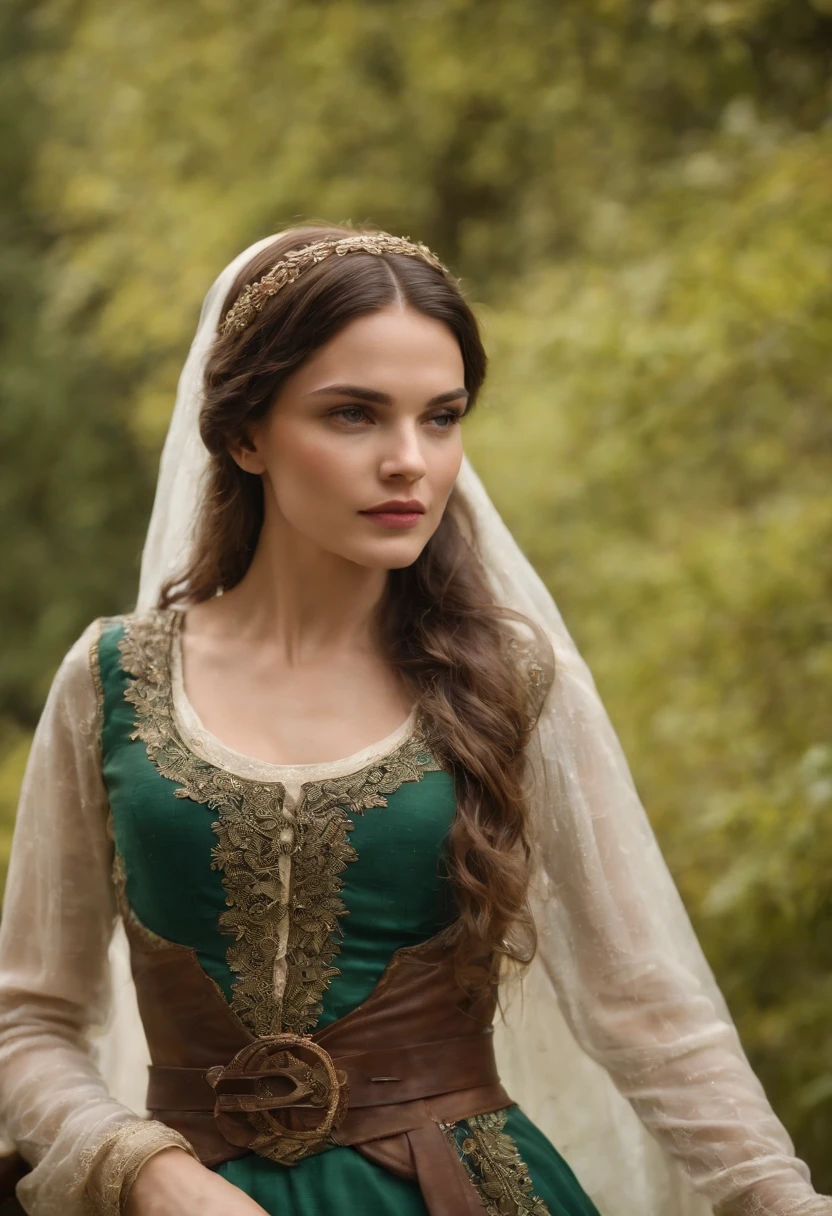 (((uma ferida avermelhada profunda atravessa sua bochecha esquerda))) tez justa, mulher nua em torno de 19 anos, cabelos brancos naturais, olhos verdes distintos, slender and graceful, Beautiful, luz de velas em um ambiente medieval, Ultra sharp focus, tiro realista, roupas femininas medievais, cores tetradicas (cicatriz:1.4)