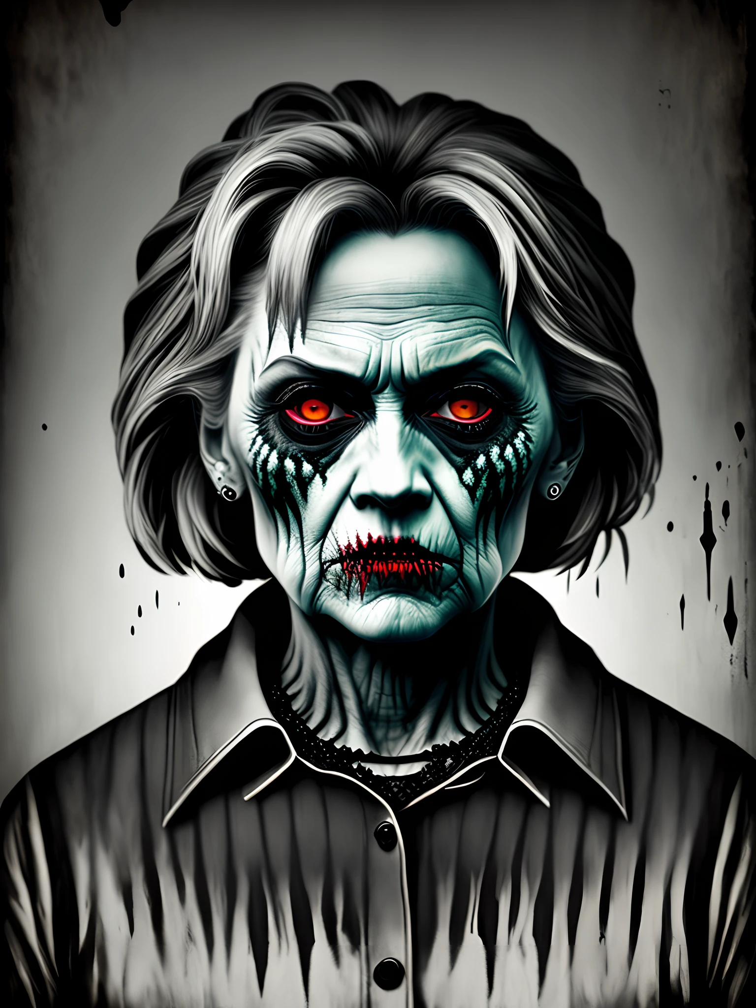 Horror style portrait of Hilary Clinton as zombie
