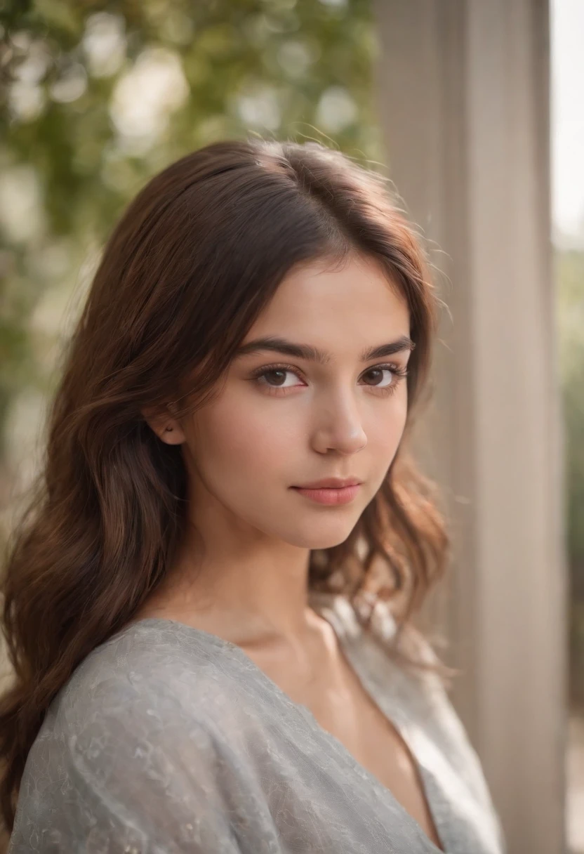 portrait of a 19-year-old girl, Mexican, beautiful, natural, no makeup, brown hair, social media model, good lighting, clear face