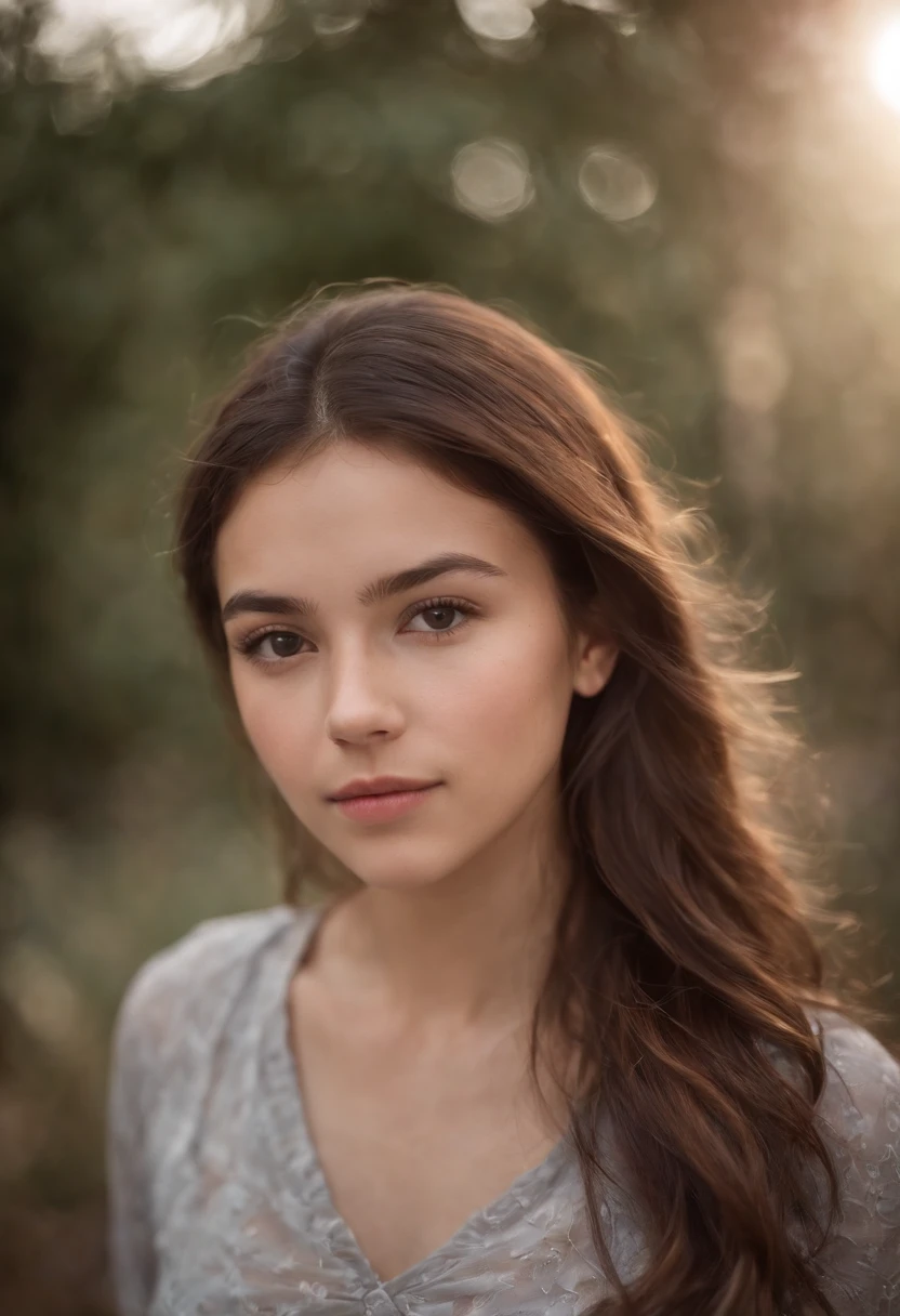 portrait of a 19-year-old girl, Mexican, beautiful, natural, no makeup, brown hair, social media model, good lighting, clear face