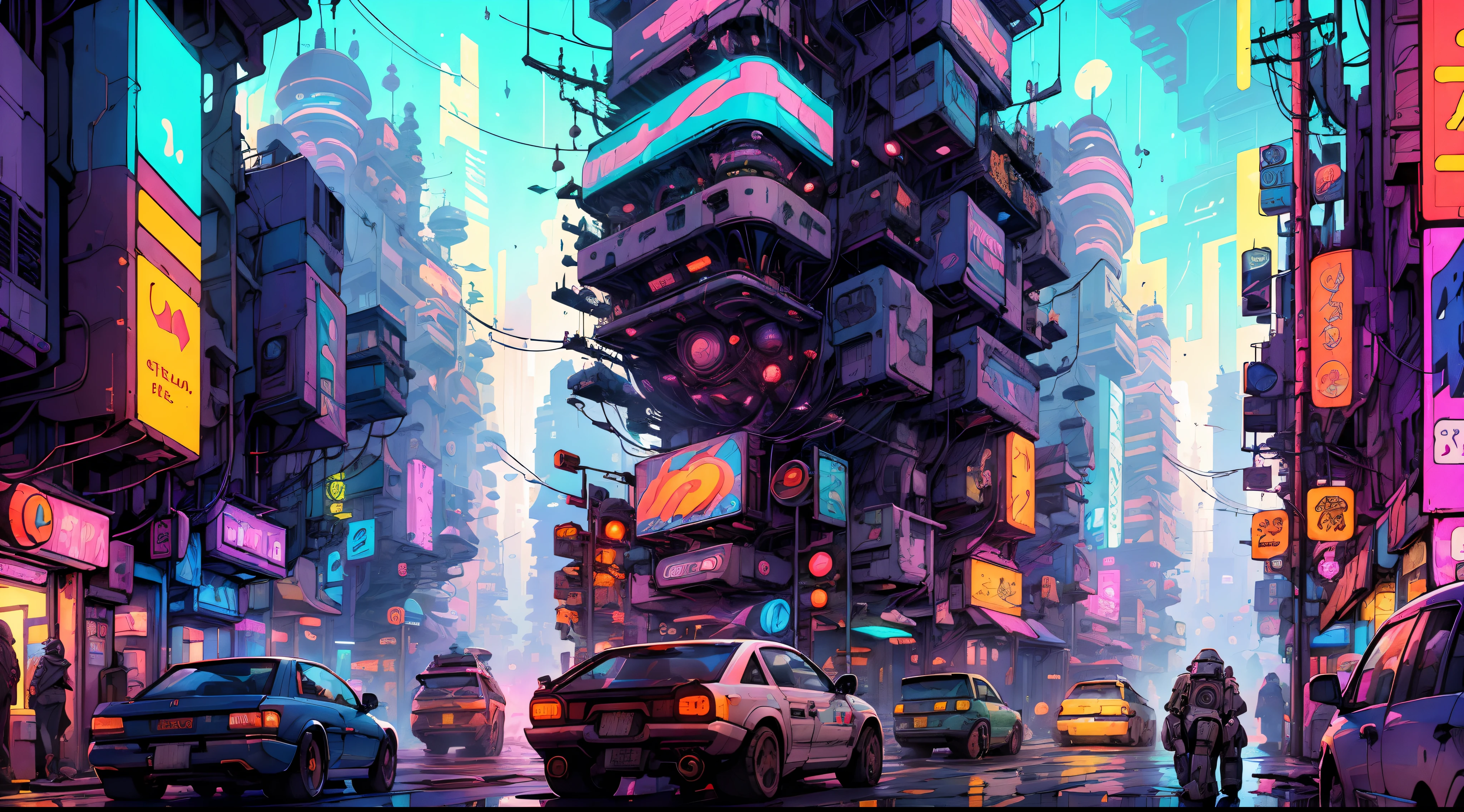 Future City,Tokyo,cyberpunk,(Neon Signs),(Intricate:1.3),Cyberpunk Night,Masterpiece,(Droids:1.3),(Mechs:1.5),RGB,Cyberpunk City Sci-Fi Movie,(Bridge),Cables,Super Detailed,High Quality,Super Detail,Crazy Details , highly detailed, Epic composition, Best quality, 32K,Futuristic city with neon lights and futuristic streets, Neon City in the background, Futuristic street, Futuristic city street, Neon City, City environment cyberpunk, Neon megacity in the background,Cyberpunk city street, Futuristic urban background, in a futuristic cyberpunk city, Sci-fi Cyberpunk City Street,(prostitute area: 1.3), (prostitutes on the street: 1.3)