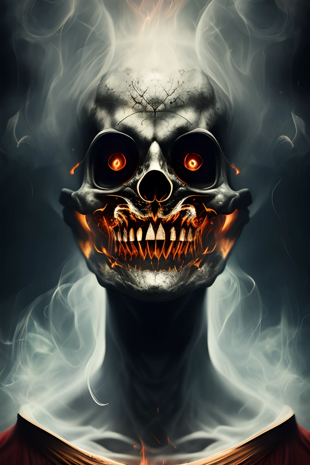 Otherworldly mystical creature, terrifying atmosphere, fire, smoke, hyperrealism, high quality, masterpiece