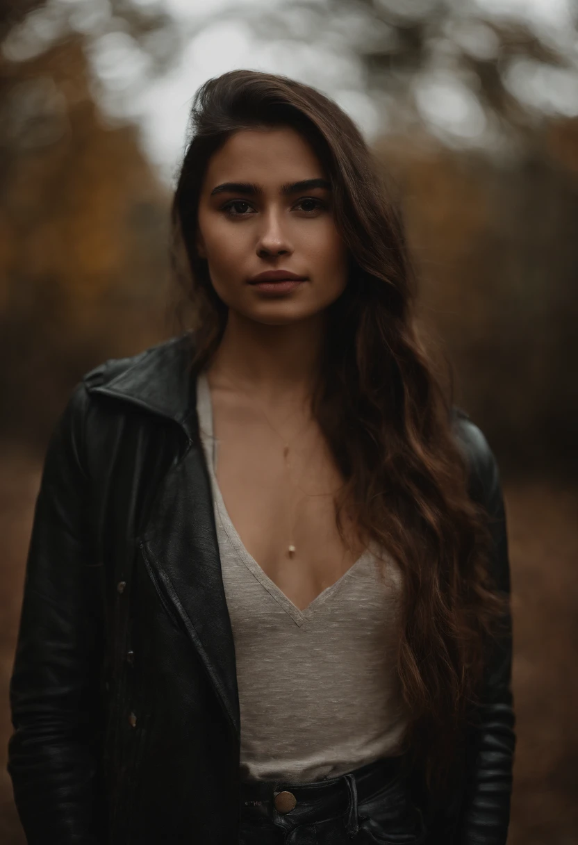 portrait of a 19-year-old girl, Mexican, beautiful, natural, no makeup, brown hair, social media model, good lighting, clear face