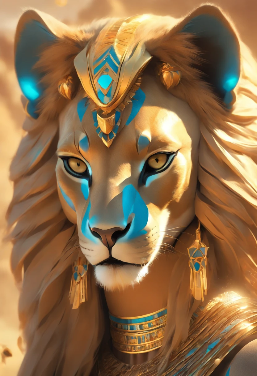 (((Sekhmet))) best quality, ultra-high resolution, CG detalhado 4K, piece of master, Woman, Deusa Felina, Pharaoh's Crown, Adorno, Roupas modernas, Egyptian mythology, deserto, esthetic, ((Feline head)), Standing, Beautiful image, Centrado