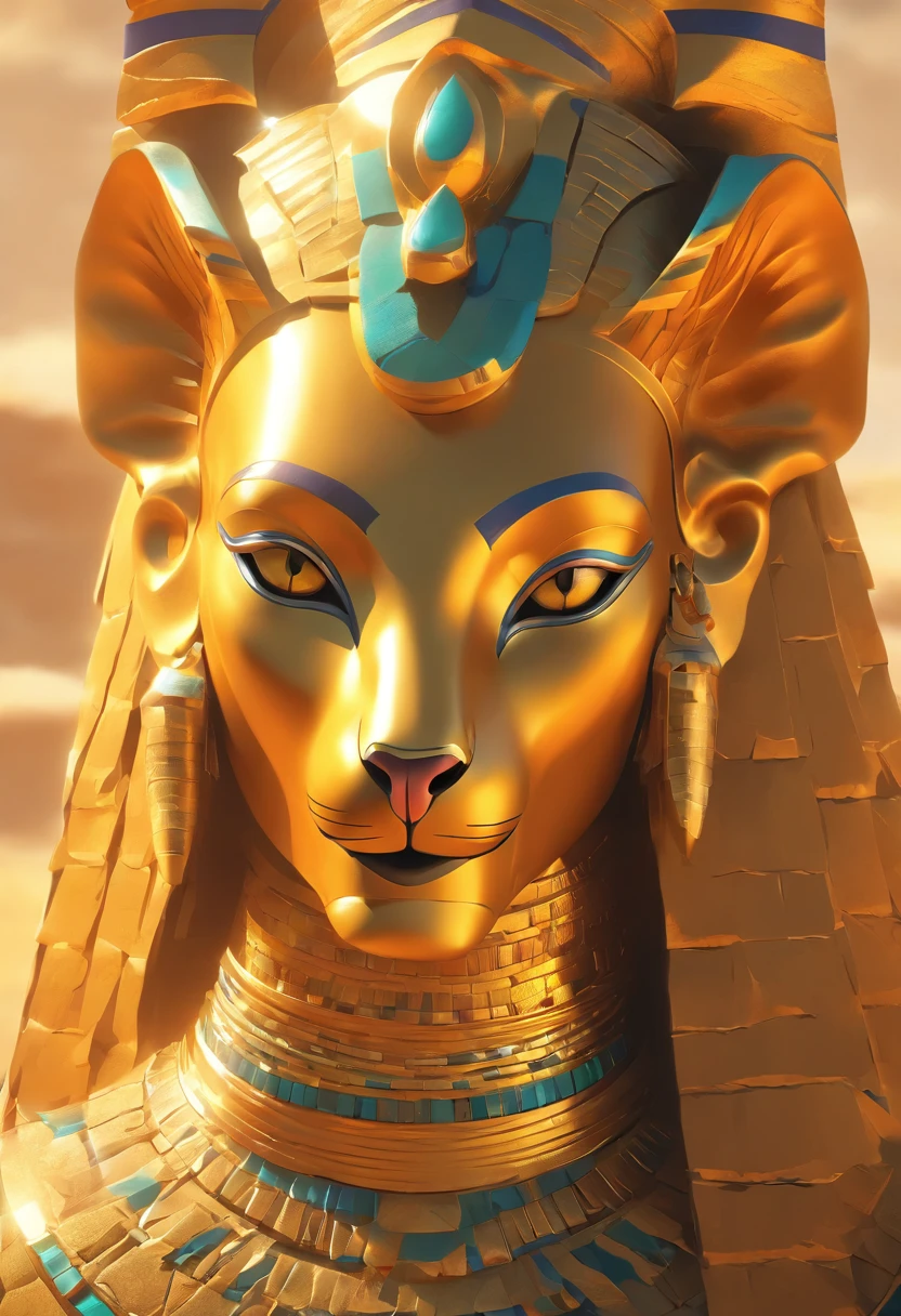 (((Sekhmet))) best quality, ultra-high resolution, CG detalhado 4K, piece of master, Woman, Deusa Felina, Pharaoh's Crown, Adorno, Roupas modernas, Egyptian mythology, deserto, esthetic, ((Feline head)), Standing, Beautiful image, Centrado