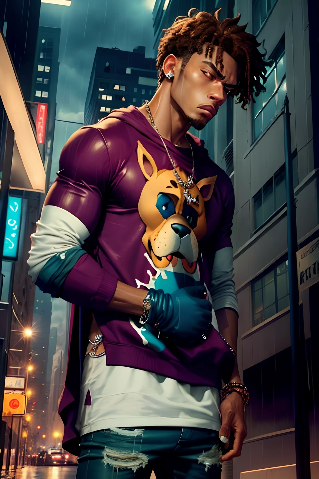scooby doo sad on a rainy night iced out with designer clothes