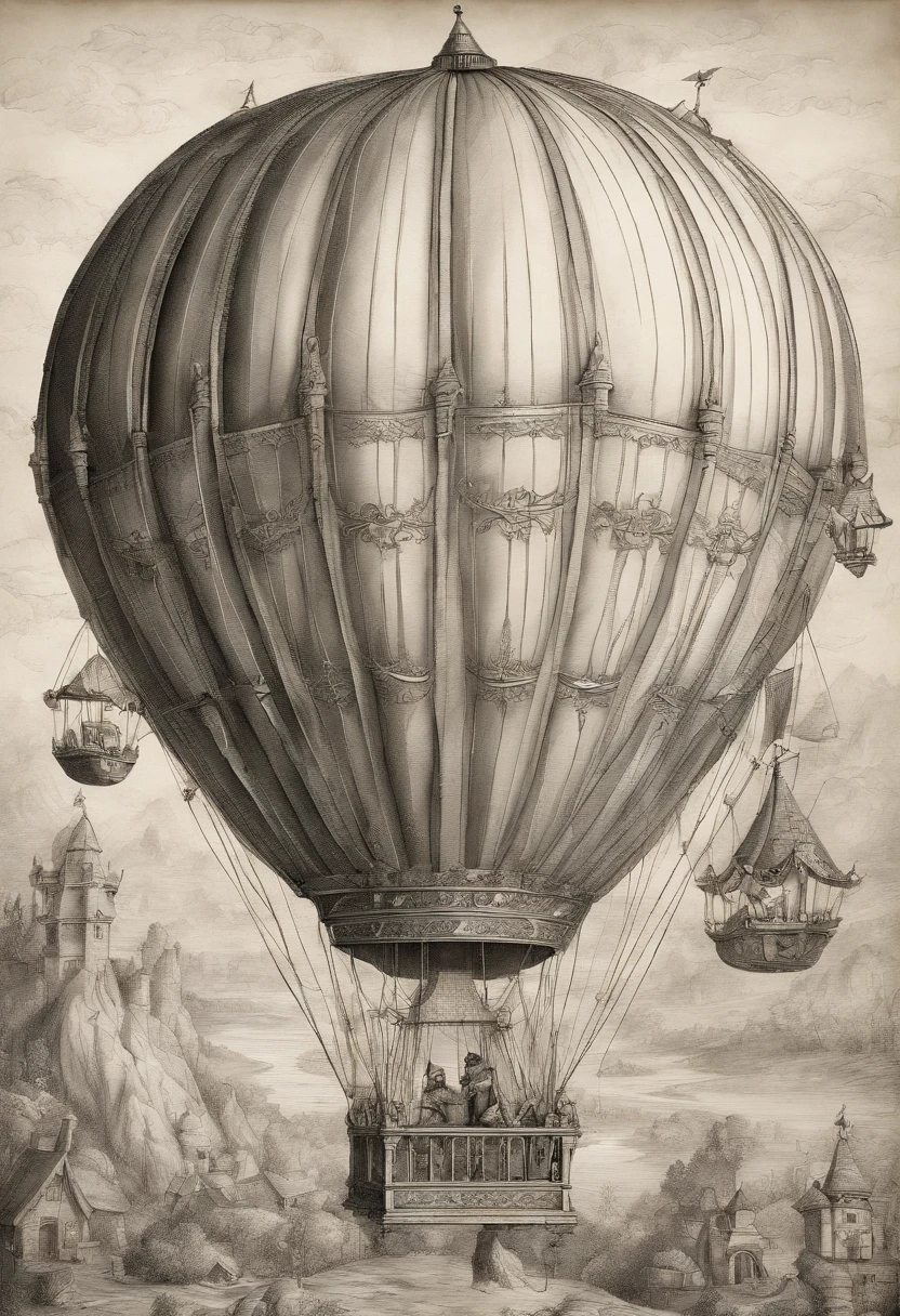 An medieval engineer drawing a plan of a hot air baloon on paper, an old medieval man weaing glasses drawing the plans of a (hot air baloon: 1.5) the lines in the plan are the hot air baloon to exteme details, it is painted paper, with pencil, medival study room background, high details, best quality, 16k, [ultra detailed], masterpiece, best quality, (ultra detailed), full body, ultra wide shot, photorealism 3d rendering 3DMM