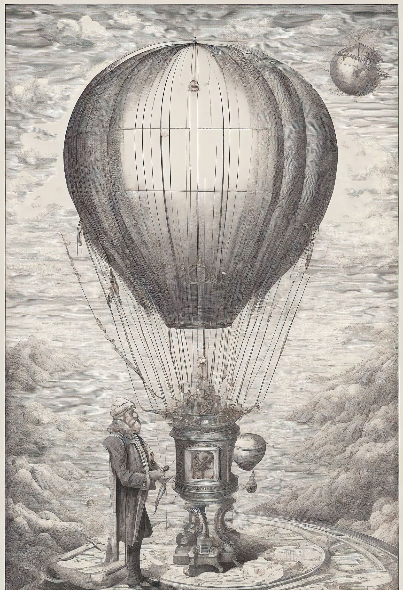 A medieval engineer drawing a plan of a hot air baloon on paper, an old medieval man weaing glasses drawing the plans of a (hot air baloon: 1.5) the lines in the plan are the hot air baloon to exteme details, it is painted paper, with pencil, medival study room background, high details, best quality, 16k, [ultra detailed], masterpiece, best quality, (ultra detailed), full body, ultra wide shot, photorealism 3d rendering 3DMM