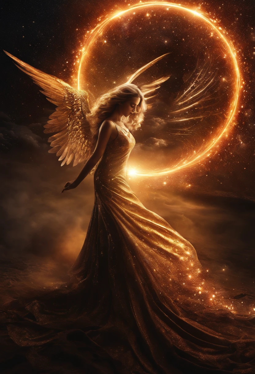 cosmic fallen angel, olhos claros brilhantes, Biomechanicals, estranho, assustador, Pesadelo, cores muito brilhantes, light particles, com luz brilhante, Mshiff, Arte do papel de parede, Papel de parede UHD