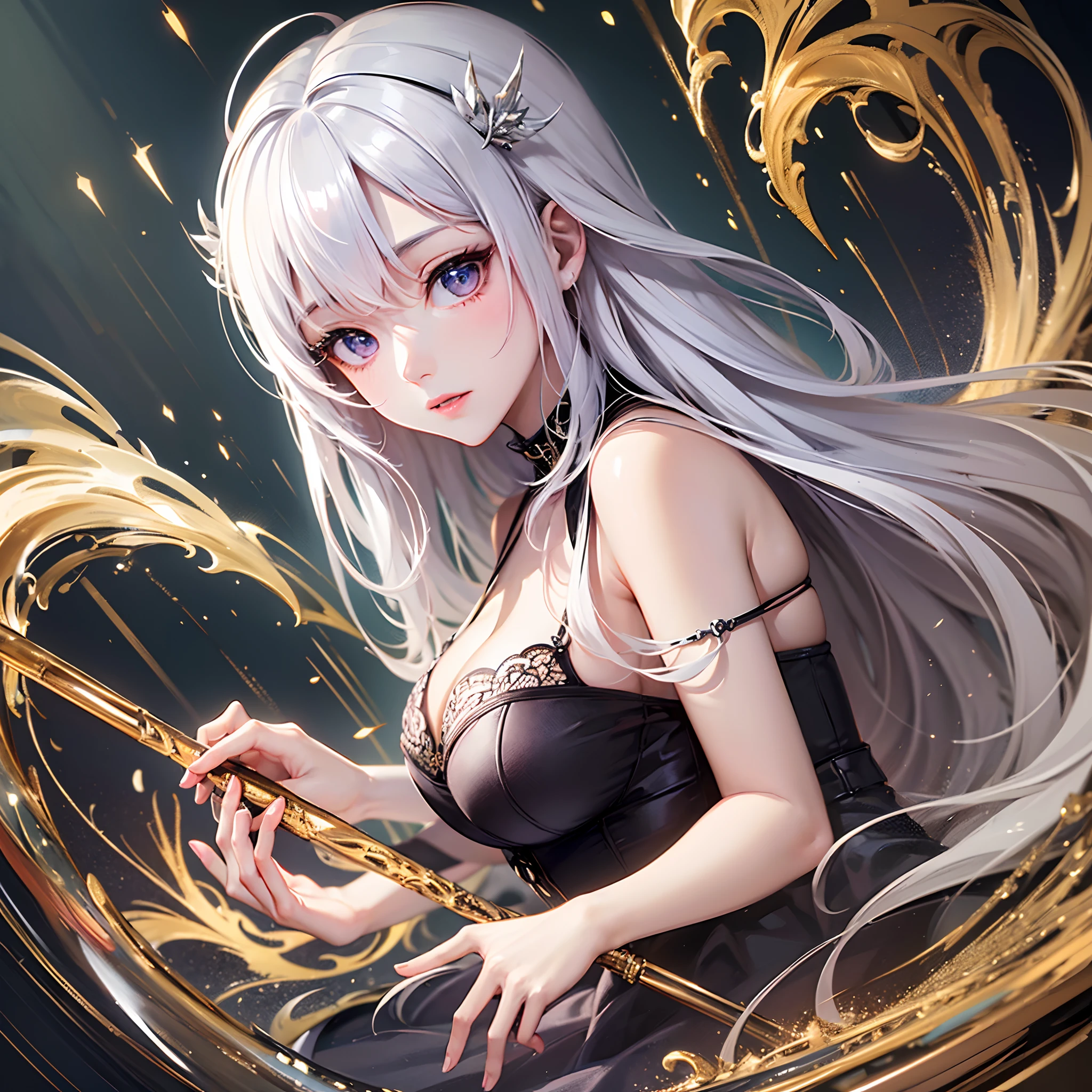 ((Finest quality)),(超A high resolution),(ultra-detailliert),((Best Anime)),sharpnes,Clear,Art with astounding depictions,((high-angle:1.4)),silence, (1人の女性,calligrapher)