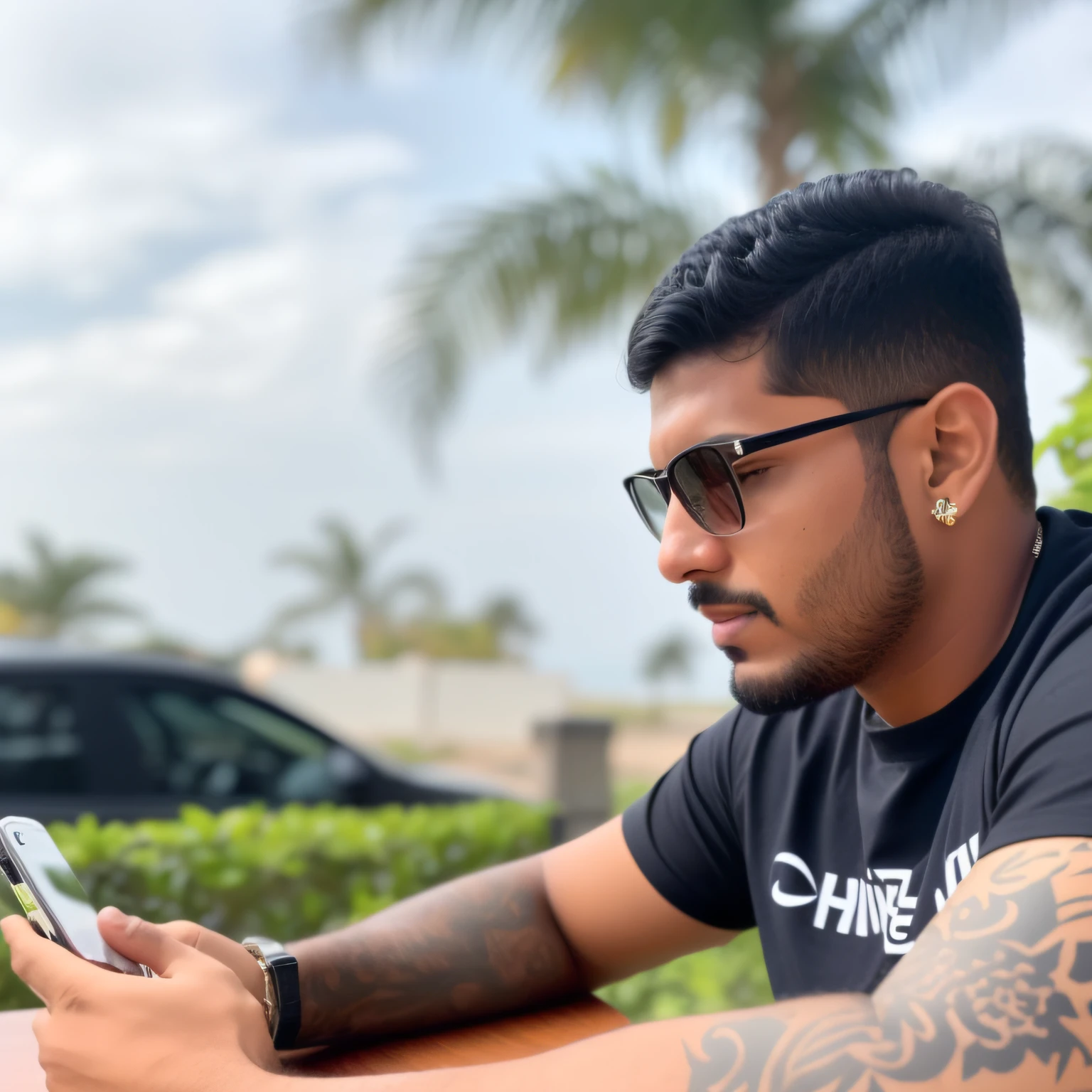 There's a man sitting at a table with a cell phone, Jayison Devadas, album photo, Mohamed Chahin, Directed by: Nandor Soldier, Condutor de Ene, Estilo Jayison Devadas, Estilo Mohamed Chahin, Where is the, instagram post, por Julius como se, zigor samaniego, intrincado, foto de perfil