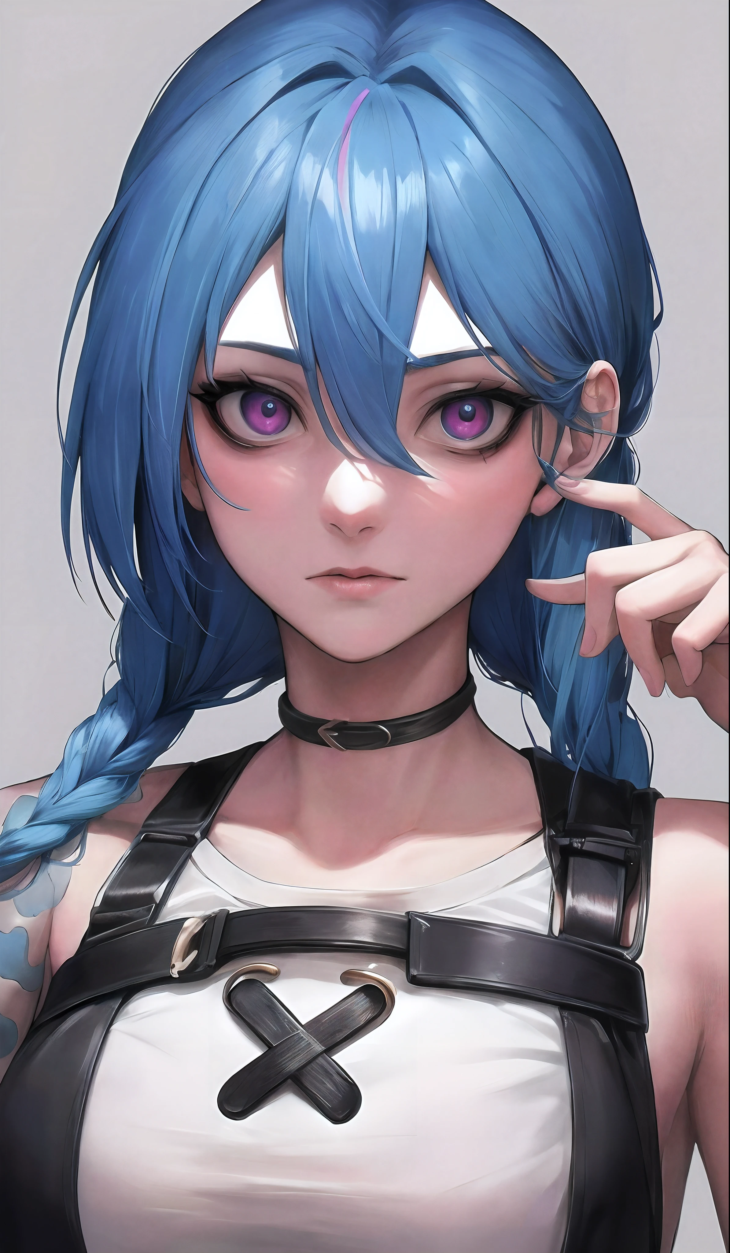 (higher resolution, imagen_distinta) La mejor calidad, la obra maestra de una mujer, muy detallados, semi realista, cabello rojo ,ojos brillantes pupilas circulares ,(la mayor parte del cuerpo),una imagen de dibujos animados de una mujer con cabello azul y una peluca azul, Mujer corta de cabello azul, Estilo de anime Madhouse, Chica con cabello azul, Estilo anime Jojo, Chloe Precio, Retrato de Jinx de Arcane, cell shaded adult animation, Boceto coloreado de alta calidad, Chica de anime con cabello verde azulado, looking like annie leonhart, overlord billie eilish