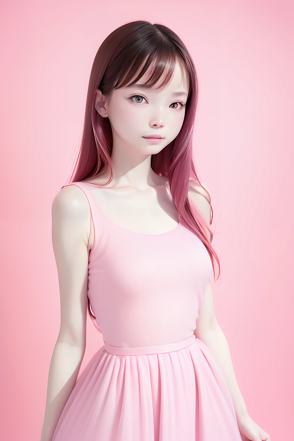 (((Pink background:1.3)))、Best Quality, masutepiece, High resolution, (((1girl in))), ,(((Eyes pink:1.3)))、pink dress、((PINK SHIRT:1.3、Pink Block Dress)), Tindall Effect, Realistic, Shadow Studio,Ultramarine Lighting, dual-tone lighting, (High Detail Skins: 1.2)、Pale colored lighting、Dark lighting、 Digital SLR, Photo, High resolution, 4K, 8K, Background blur,Fade out beautifully、Pink World