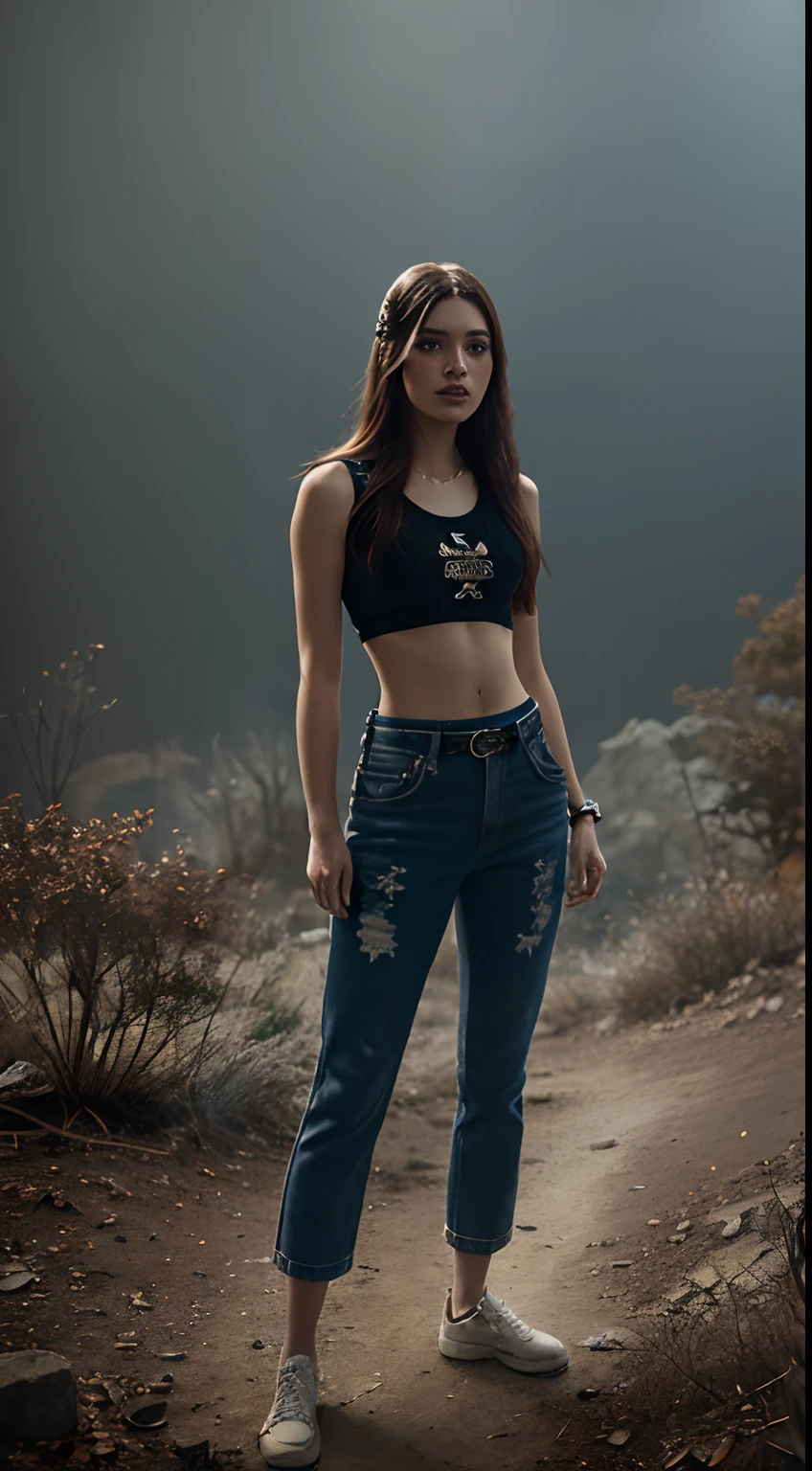 Pretty WOMAN with a patch over her right eye with a highly detailed 1200k full body, midriff exposed, clear focus, studio photography, intricate detail, high detail, cinematic lighting, beautiful, ultra detailed 101K resolution, 3D shading, Unreal Engine 5, sf, trending on artstation, sharp focus, studio shot, intricate details, highly detailed, by greg rutkowski